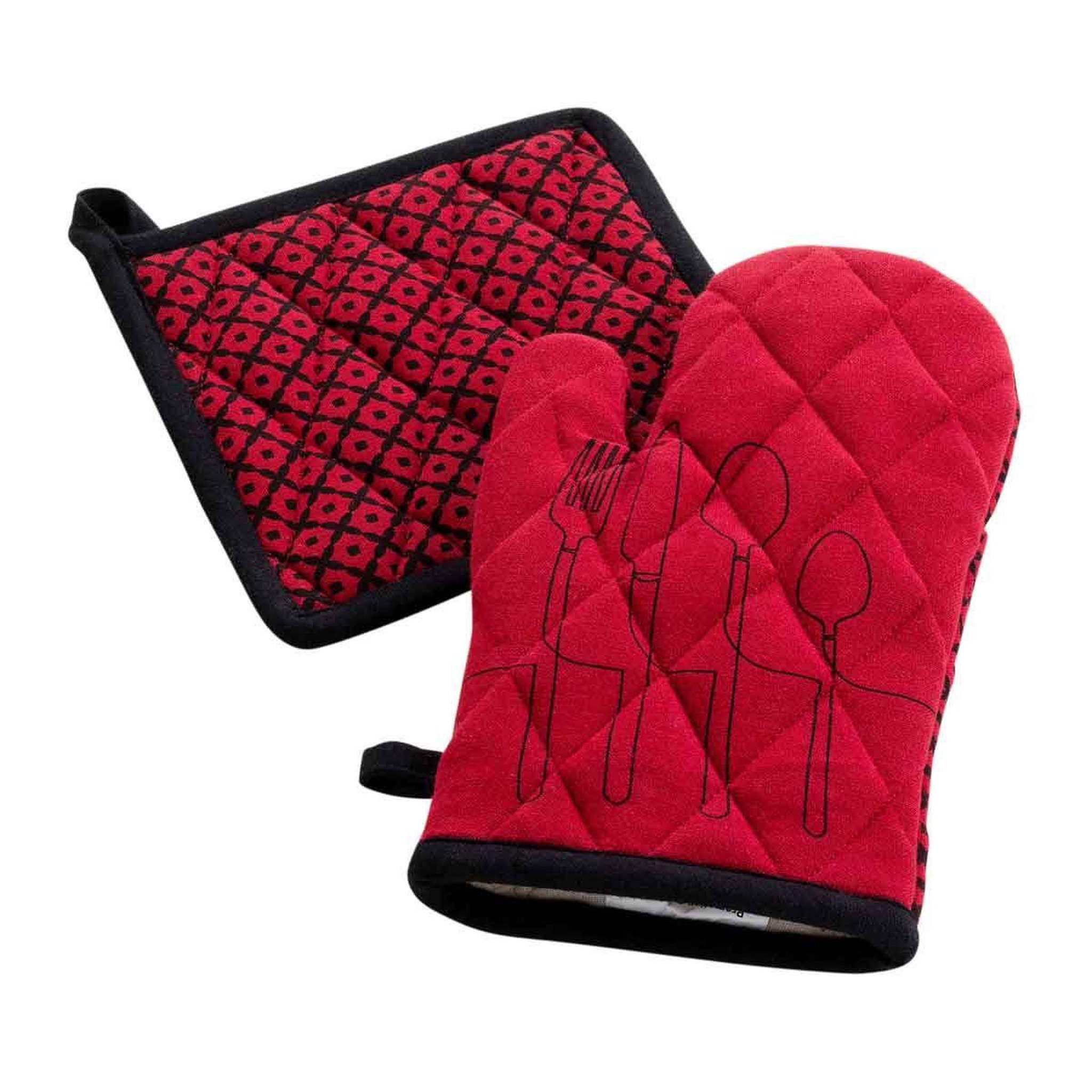 Douceur d'Intérieur Gant & manique coton  cuisiline  28cm bordeaux