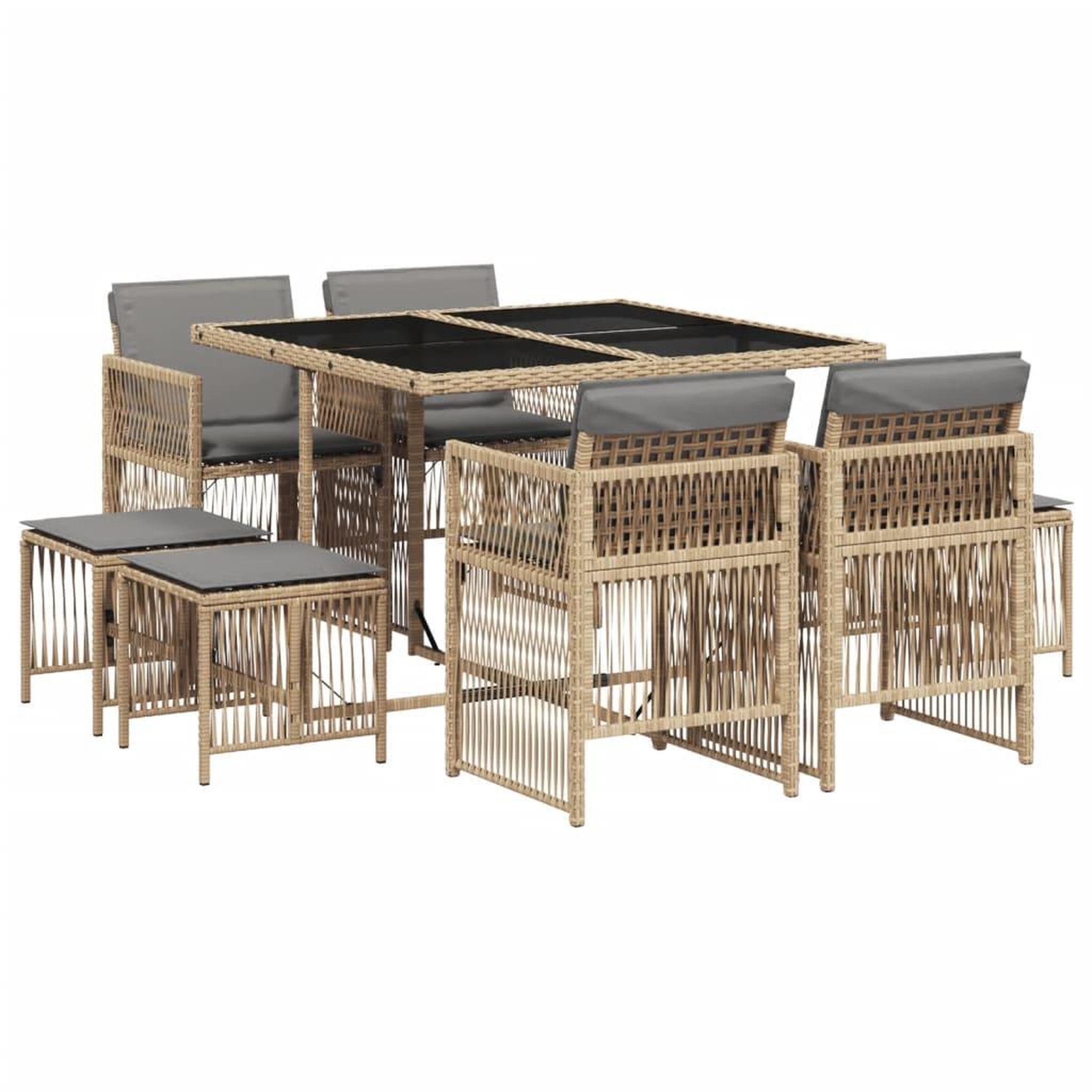 Voir la diapositive 2 : VIDAXL Ensemble a manger de jardin et coussins 9 pcs melange beige