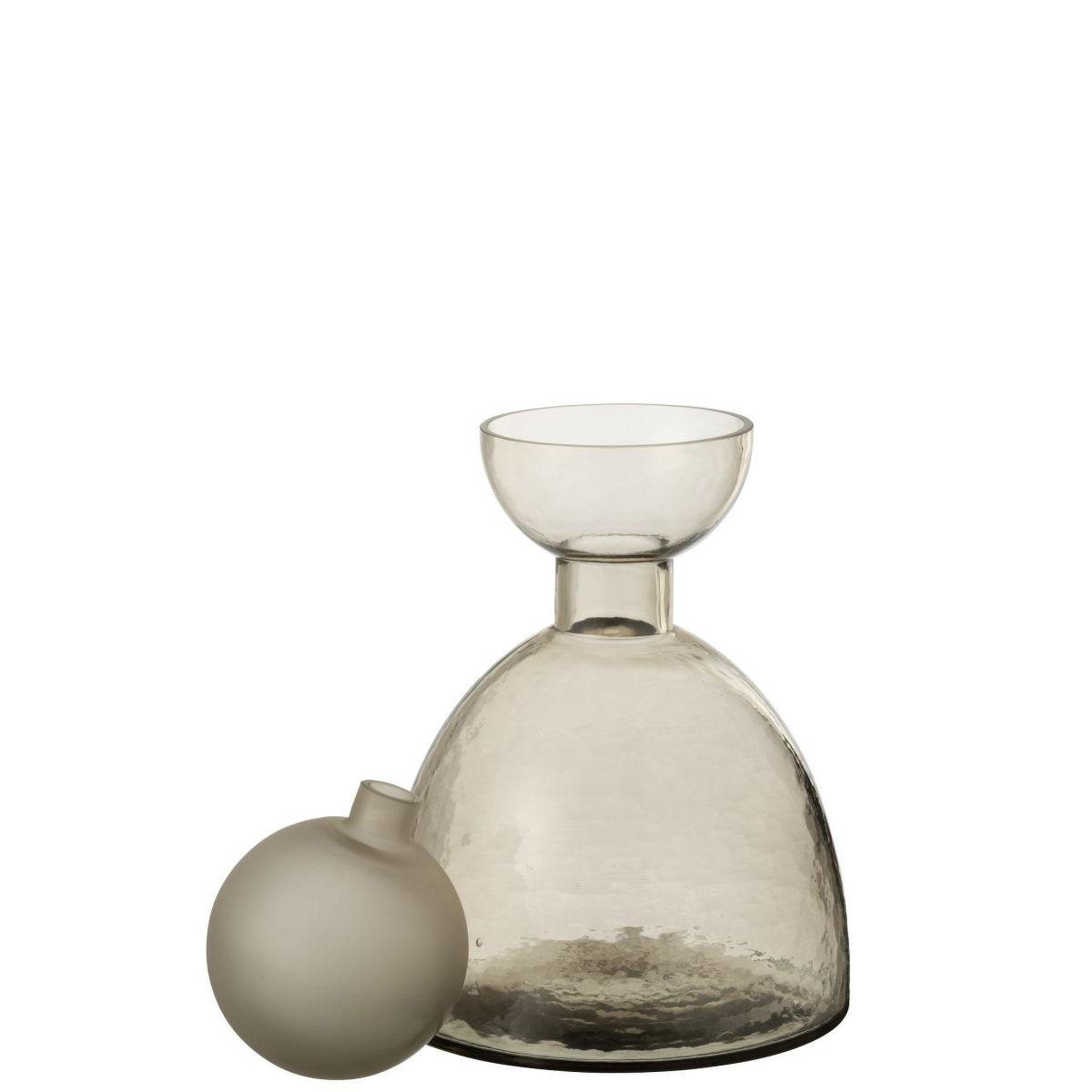 Voir la diapositive 2 : J-LINE Vase bouteille bouchon en verre  yoko  29cm grège