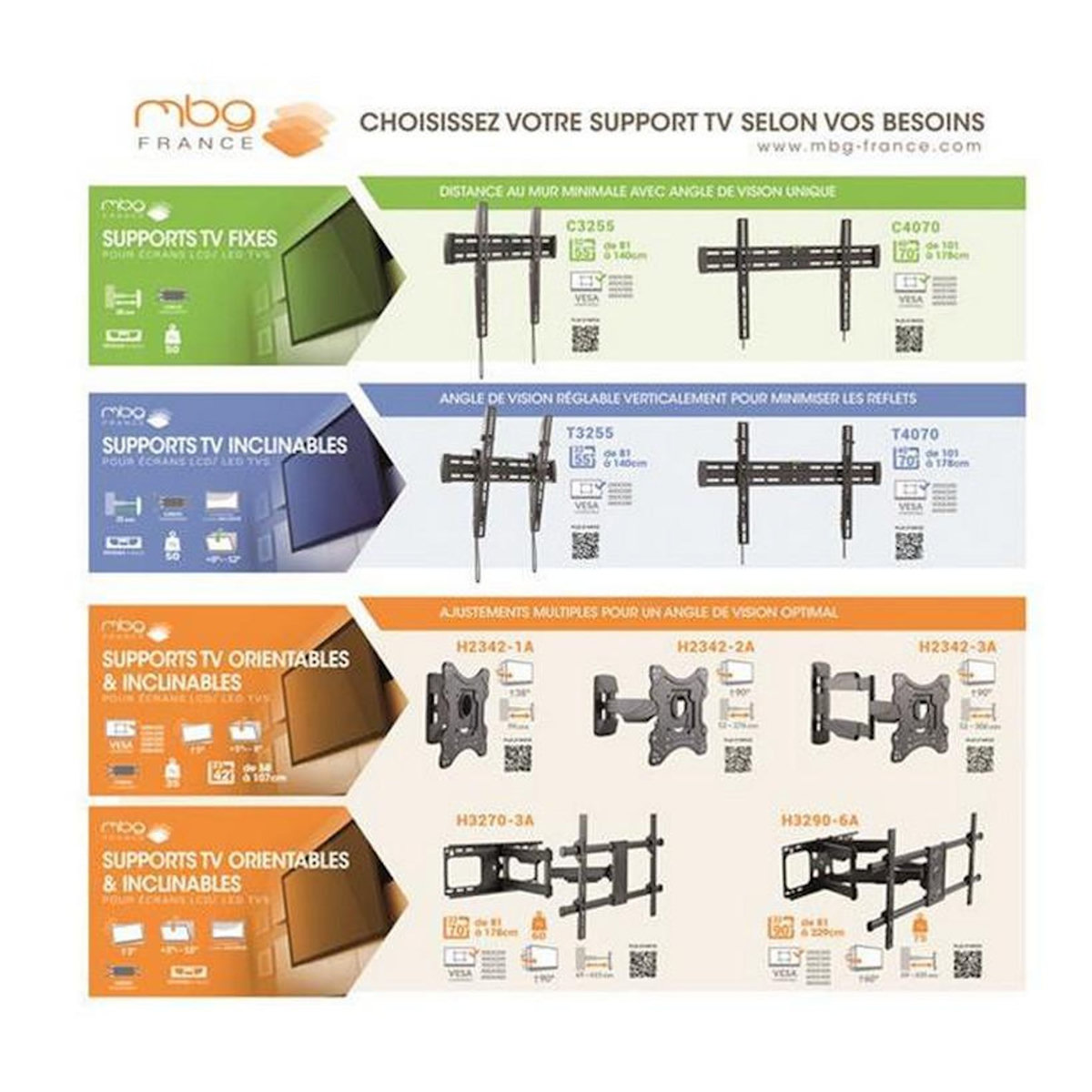 MBG FRANCE Support mural inclinable pour écran de 40'' à 70'' - T4070