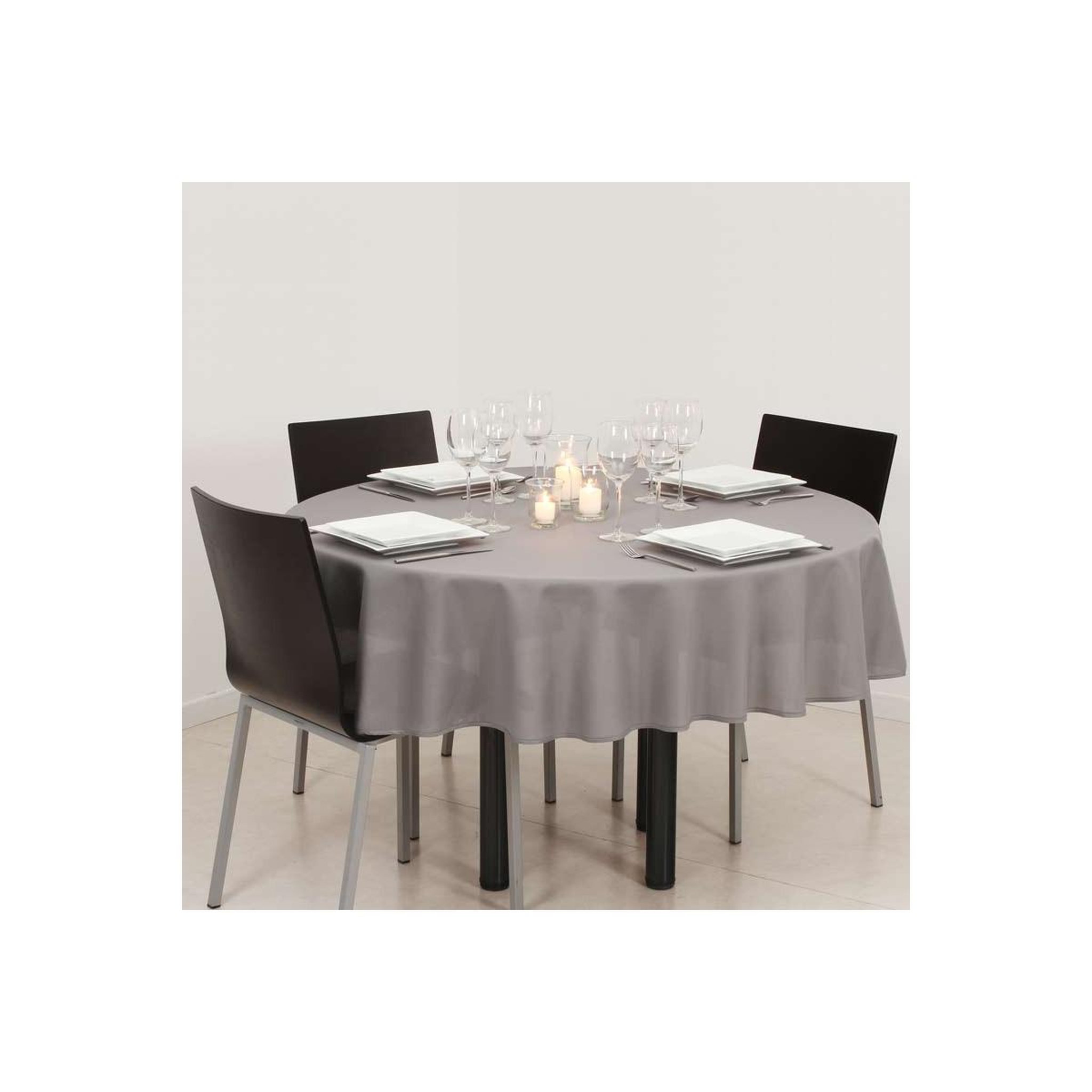 Voir la diapositive 5 : ATMOSPHERA Nappe antitache ronde  unie  180cm gris