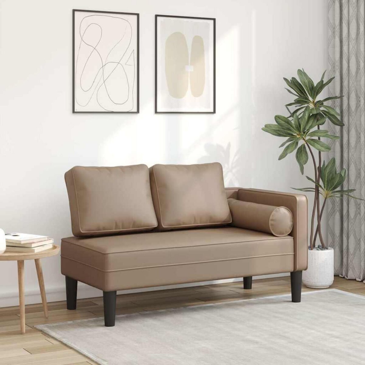 VIDAXL Chaise longue avec coussins cappuccino similicuir