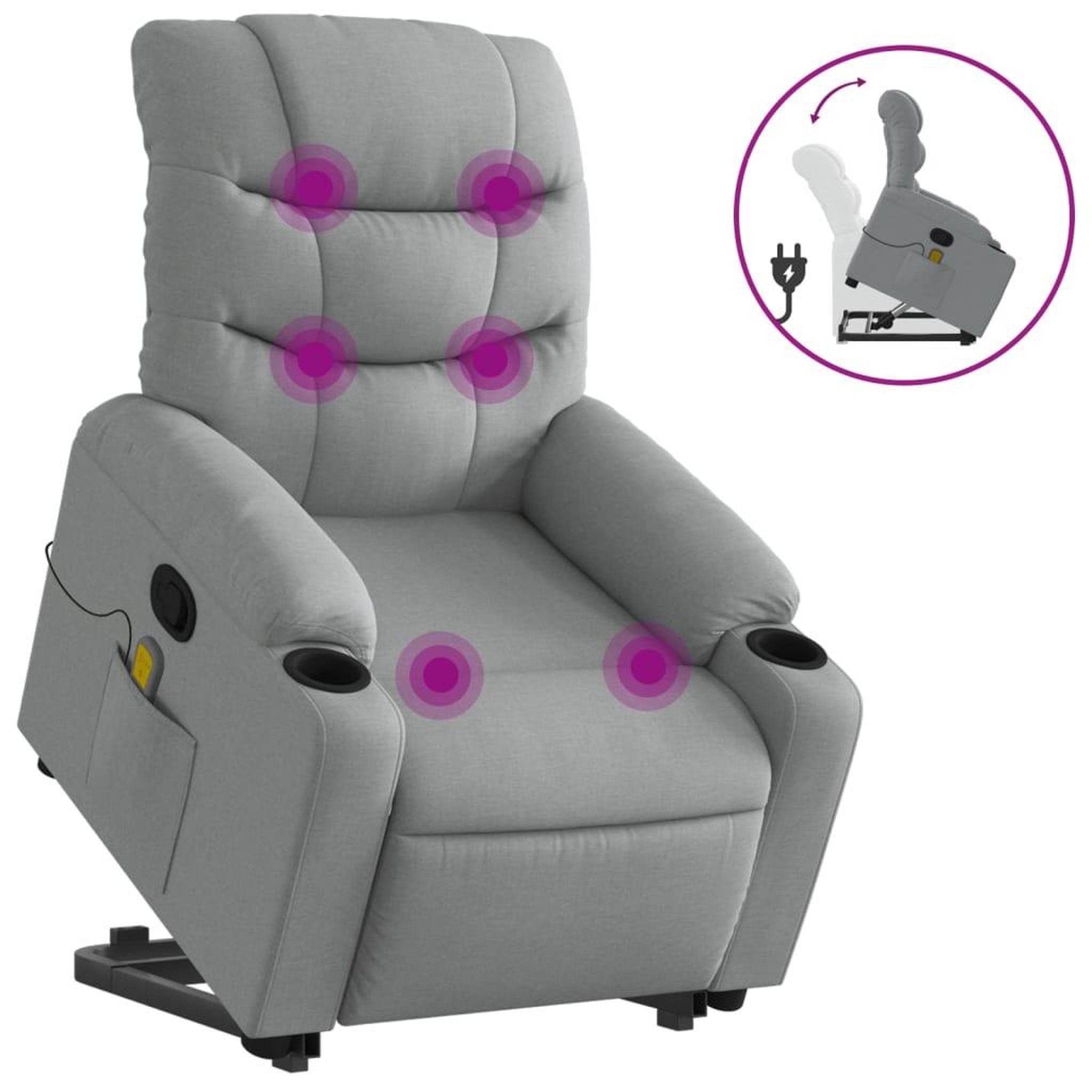 Voir la diapositive 2 : VIDAXL Fauteuil de massage inclinable Gris clair Tissu