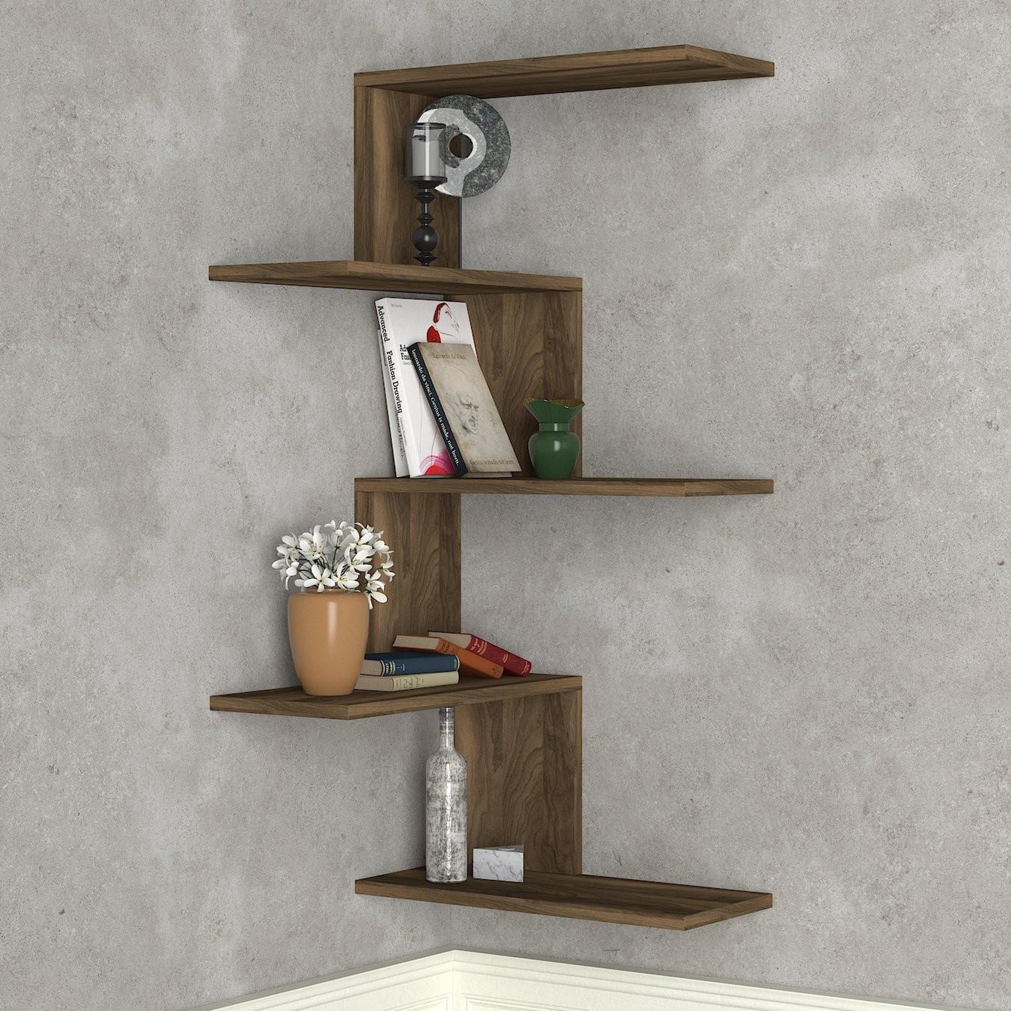 Voir la diapositive 3 : Habitat et Jardin Étagère d'angle murale en bois  caniko  - 51 x 29 x 109 cm - marron