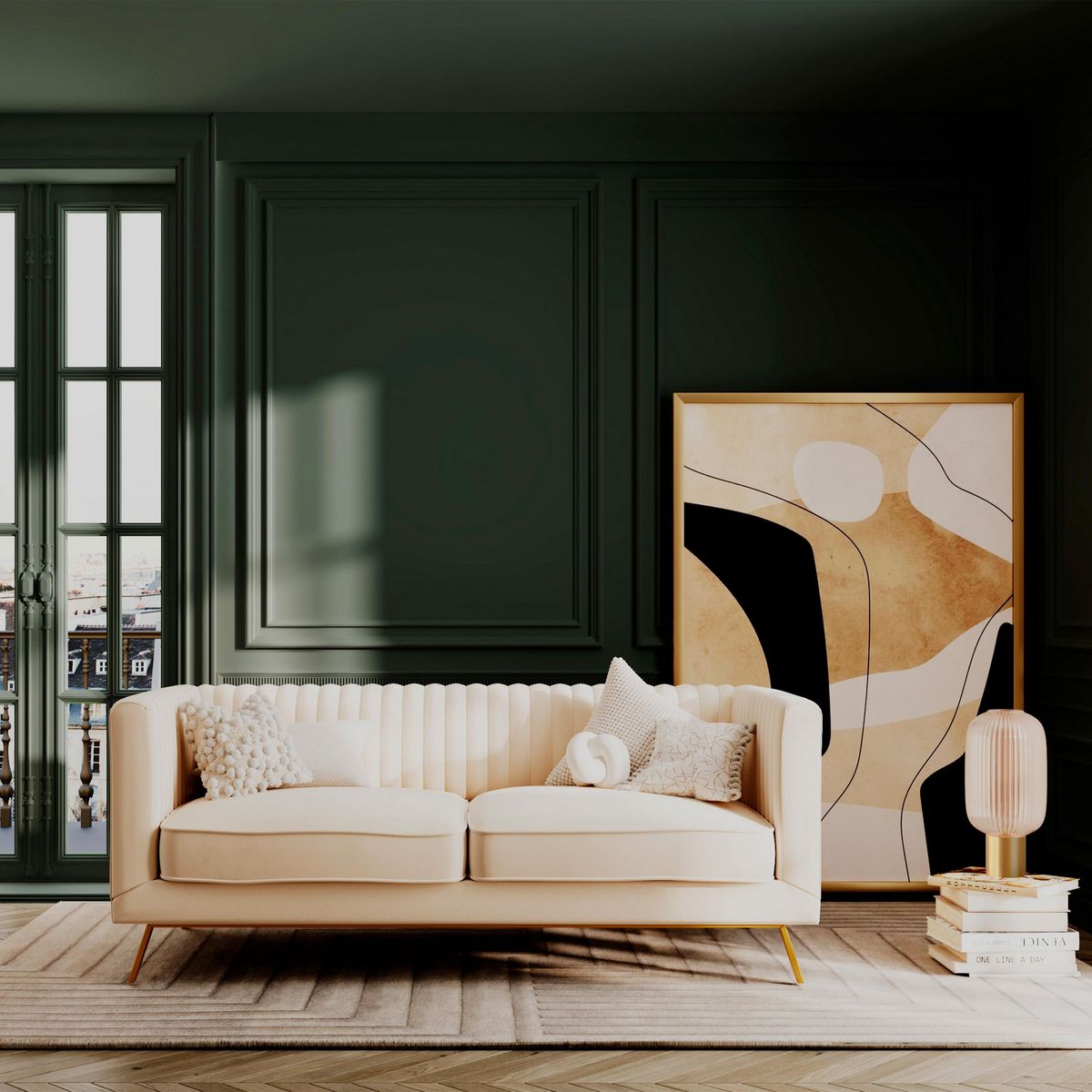 Rendez vous déco Canapé 3 places en velours vert foncé - Gatsby