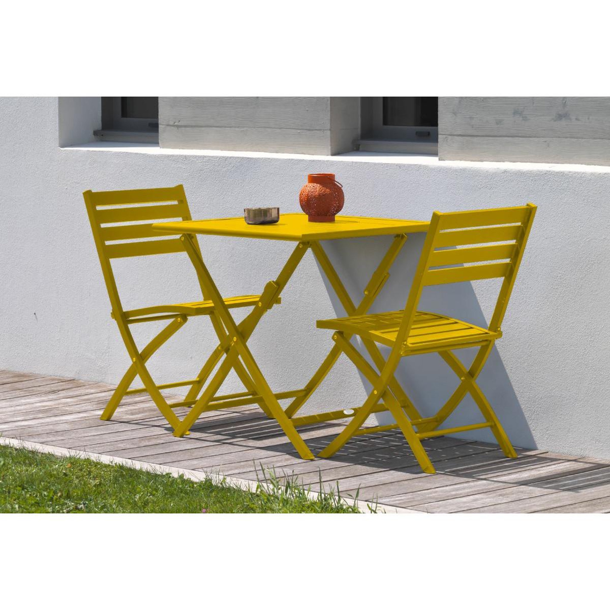 Voir la diapositive 5 : Paris Prix Ensemble table de jardin pliante & 2 chaises  marius  70cm moutarde
