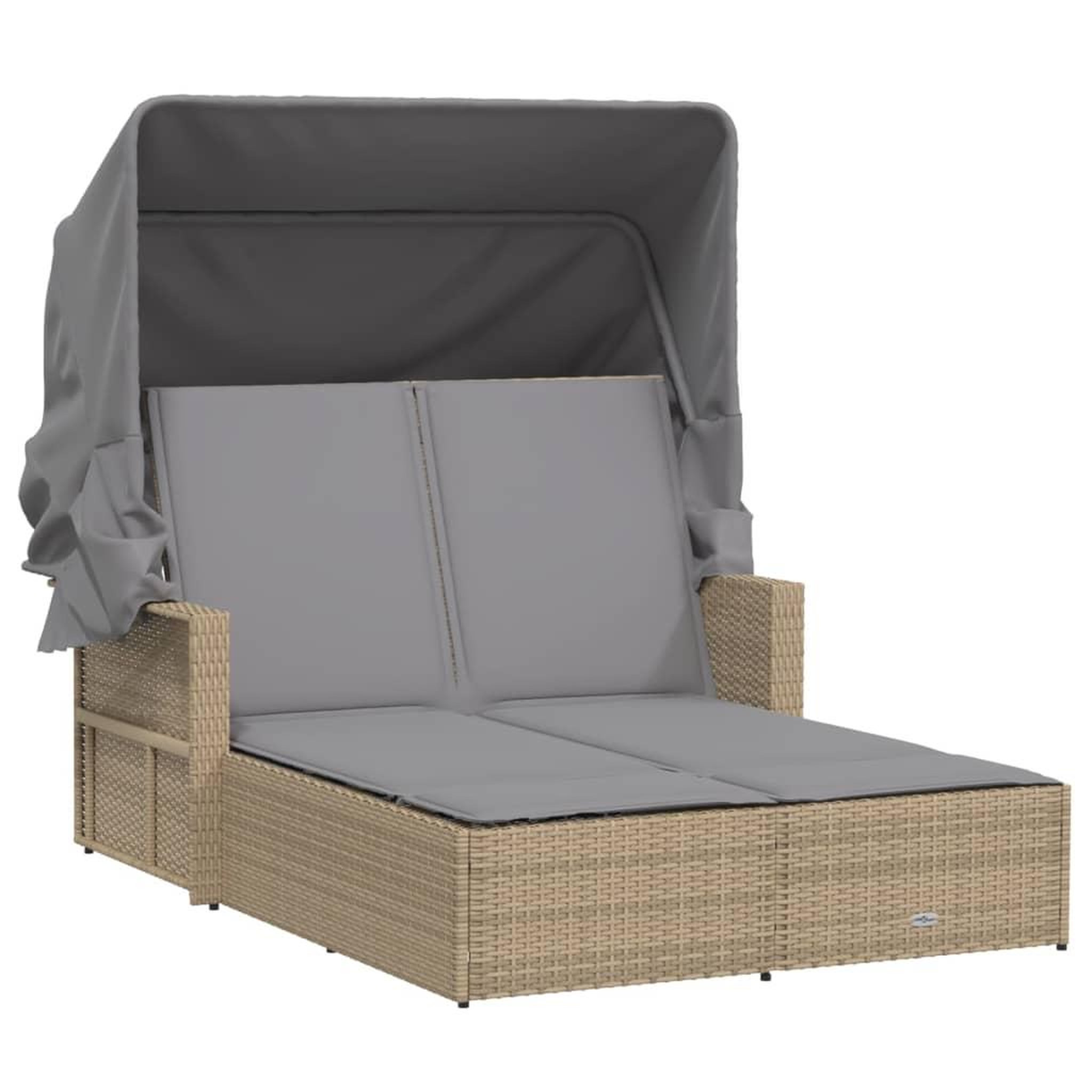 Voir la diapositive 2 : VIDAXL Chaise longue double et auvent et coussins melange beige rotin