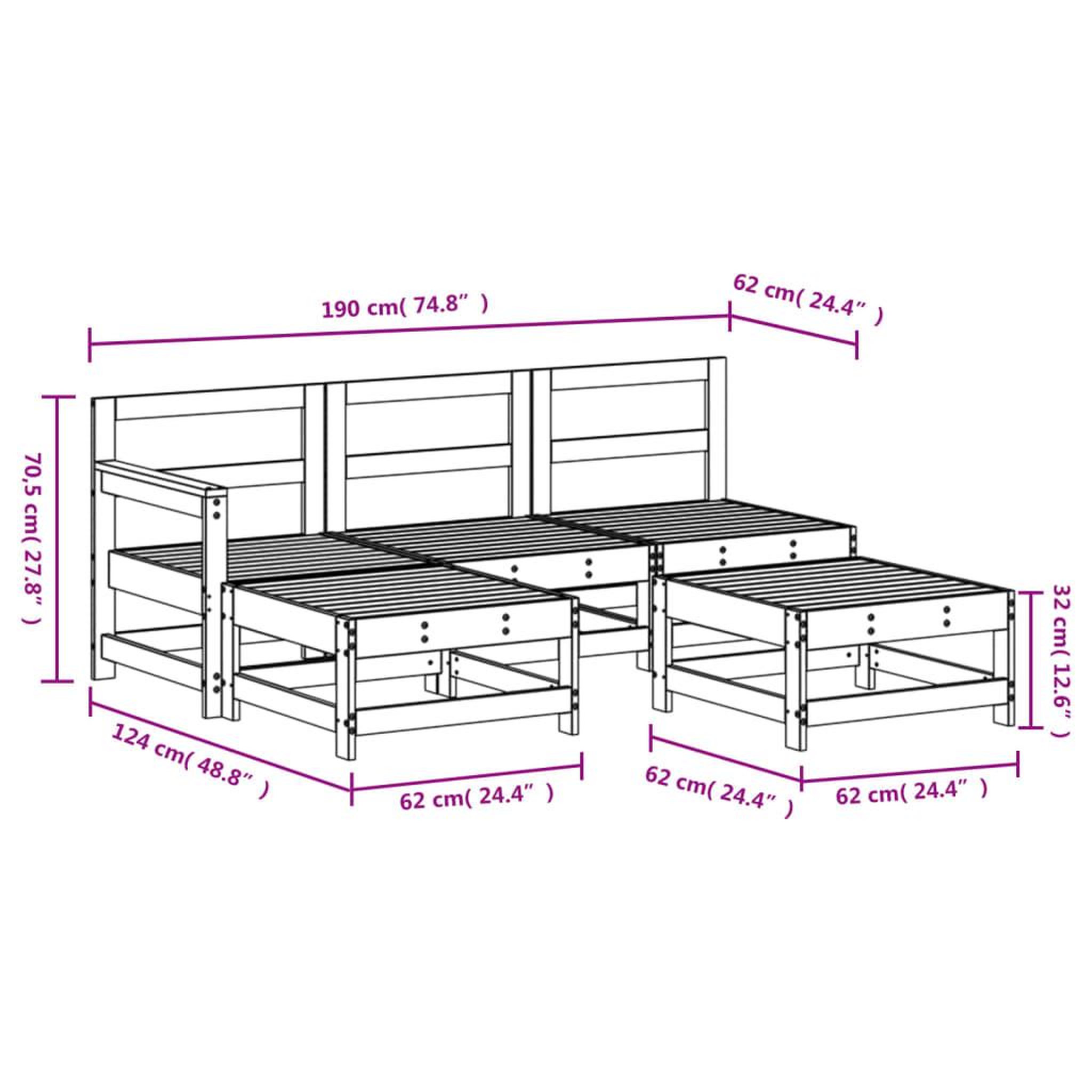 Voir la diapositive 6 : VIDAXL Salon de jardin 5 pcs bois massif de pin