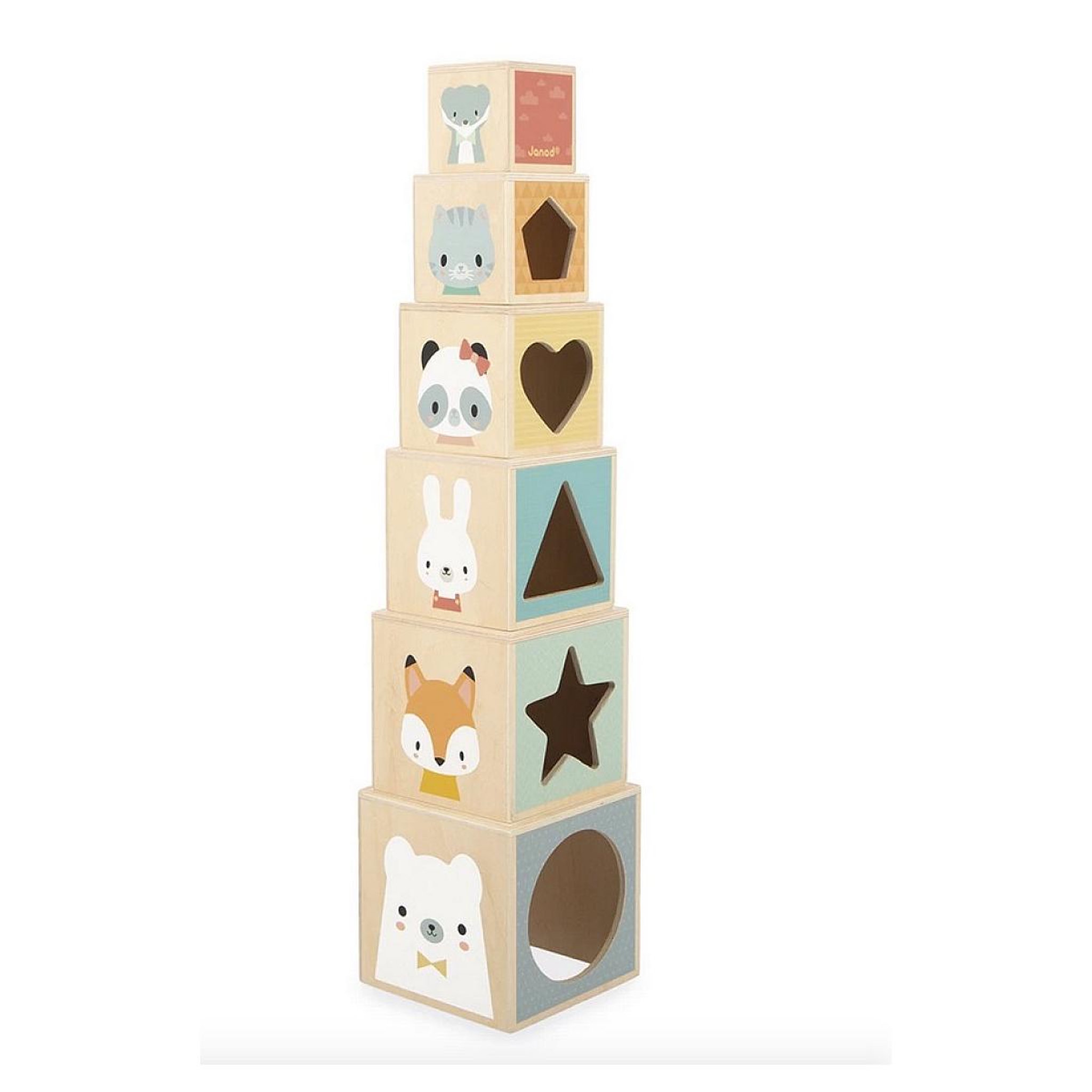 Voir la diapositive 2 : Juratoys-Janod Pyramide 6 cubes Pure en bois