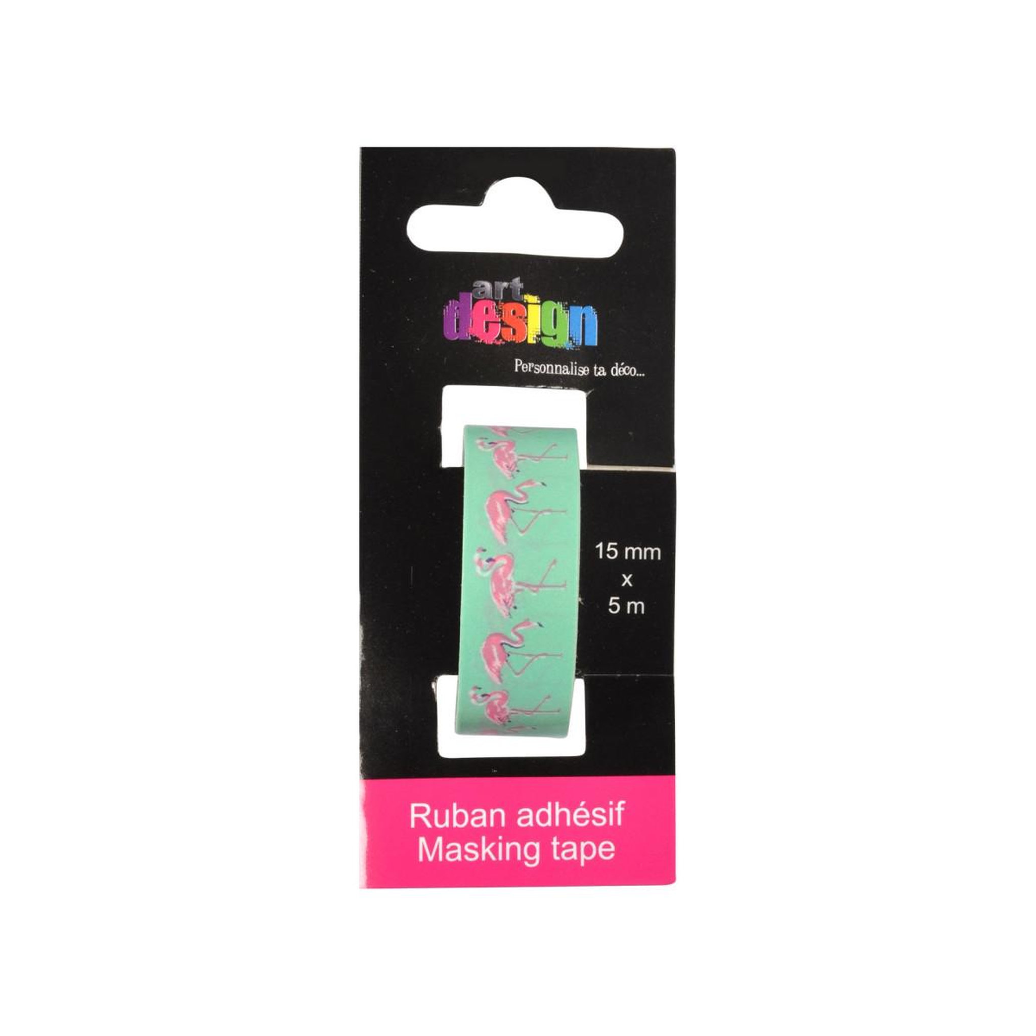 Voir la diapositive 2 : HOMEA Ruban masking tape  flamant rose  5m vert