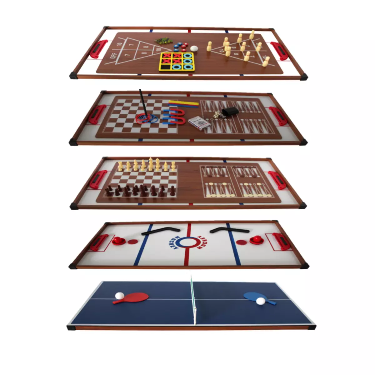 PLAY4FUN Plateaux Multi-jeux, 14 jeux : Ping Pong, Air Hockey, Bowling, Echec, Mikado, Back Gammon 97 x 49 x 3 cm