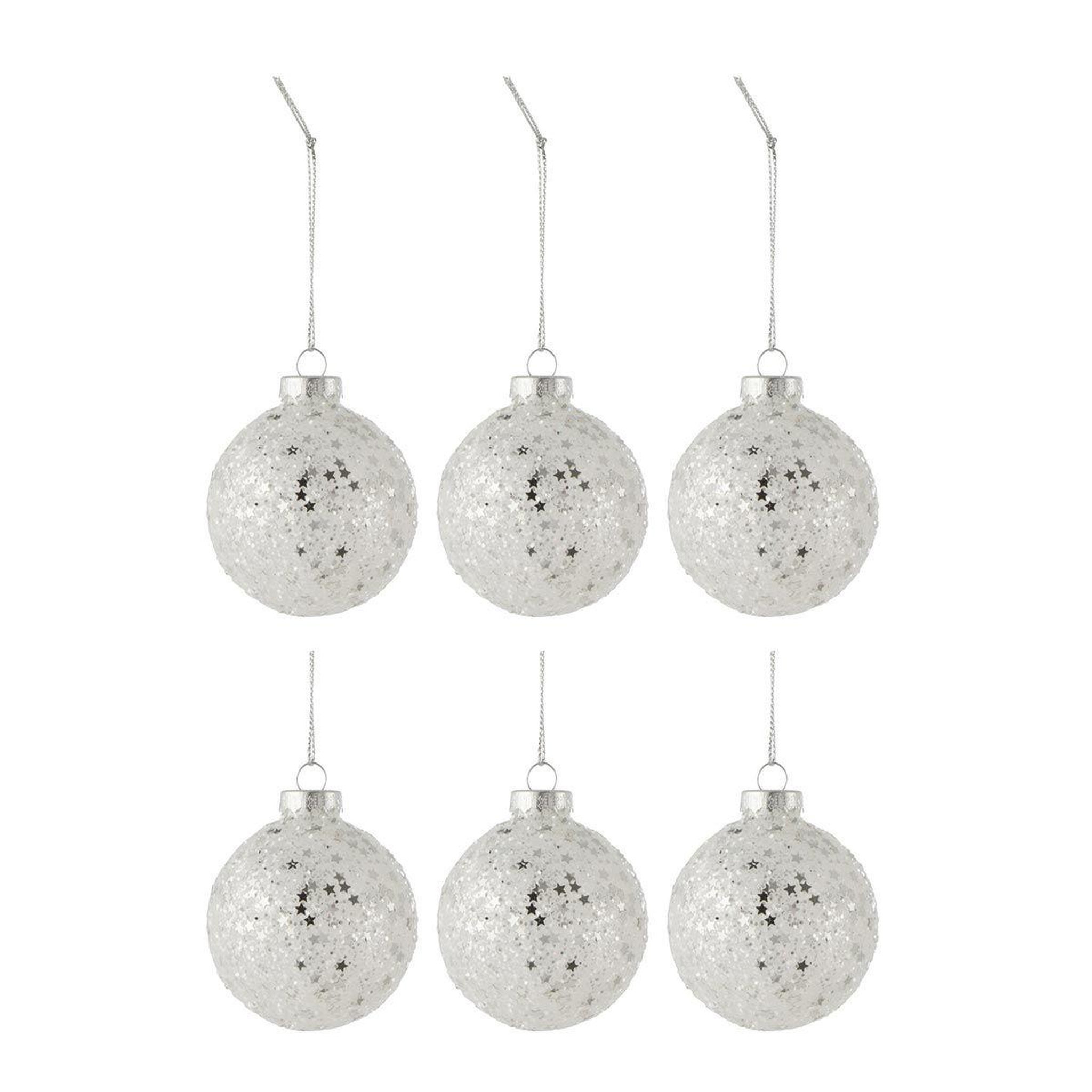 J-LINE Lot de 6 boules de noël  étoiles  8cm argent