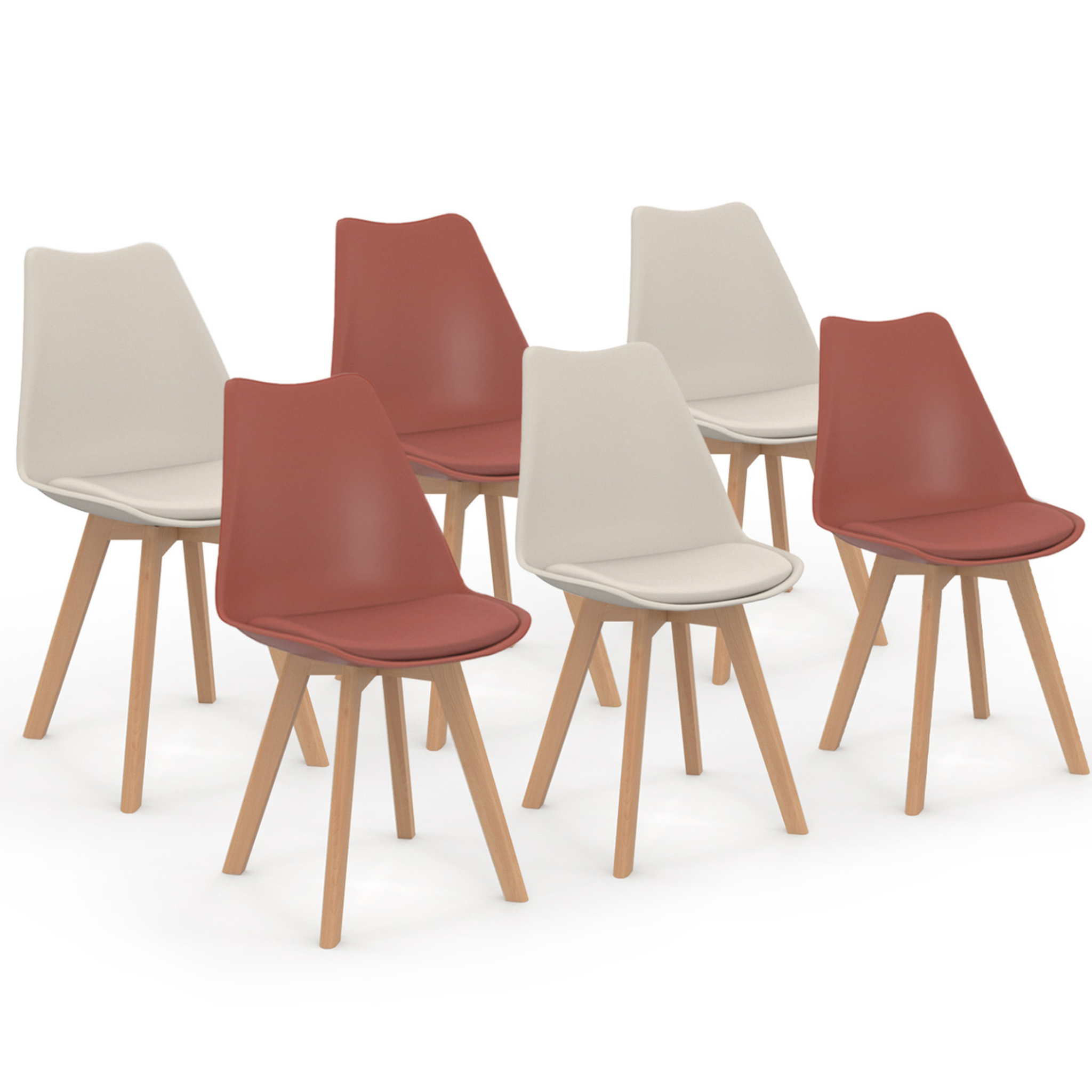ID MARKET Lot de 6 chaises scandinaves sara mix color terracotta x3 et beige x3