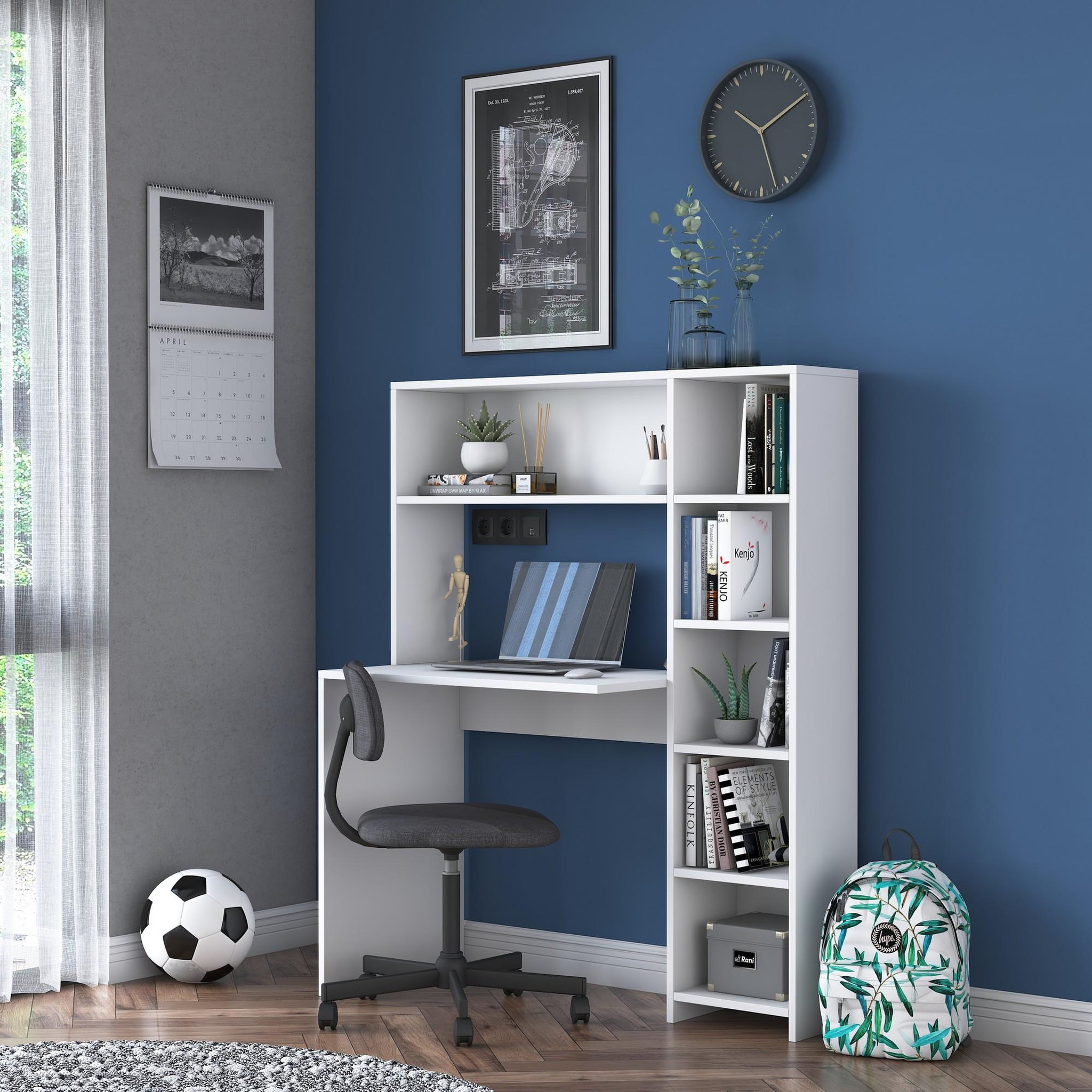 Voir la diapositive 3 : Habitat et Jardin bureau en bois  Haham  113 x 40 x 142 cm - Blanc
