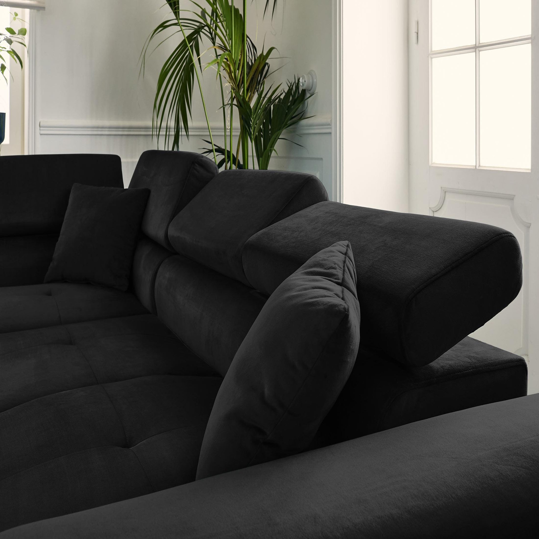 Voir la diapositive 4 : BEST MOBILIER Dimas - canapé d'angle gauche 5 places - convertible avec coffre et têtières réglables - en velours