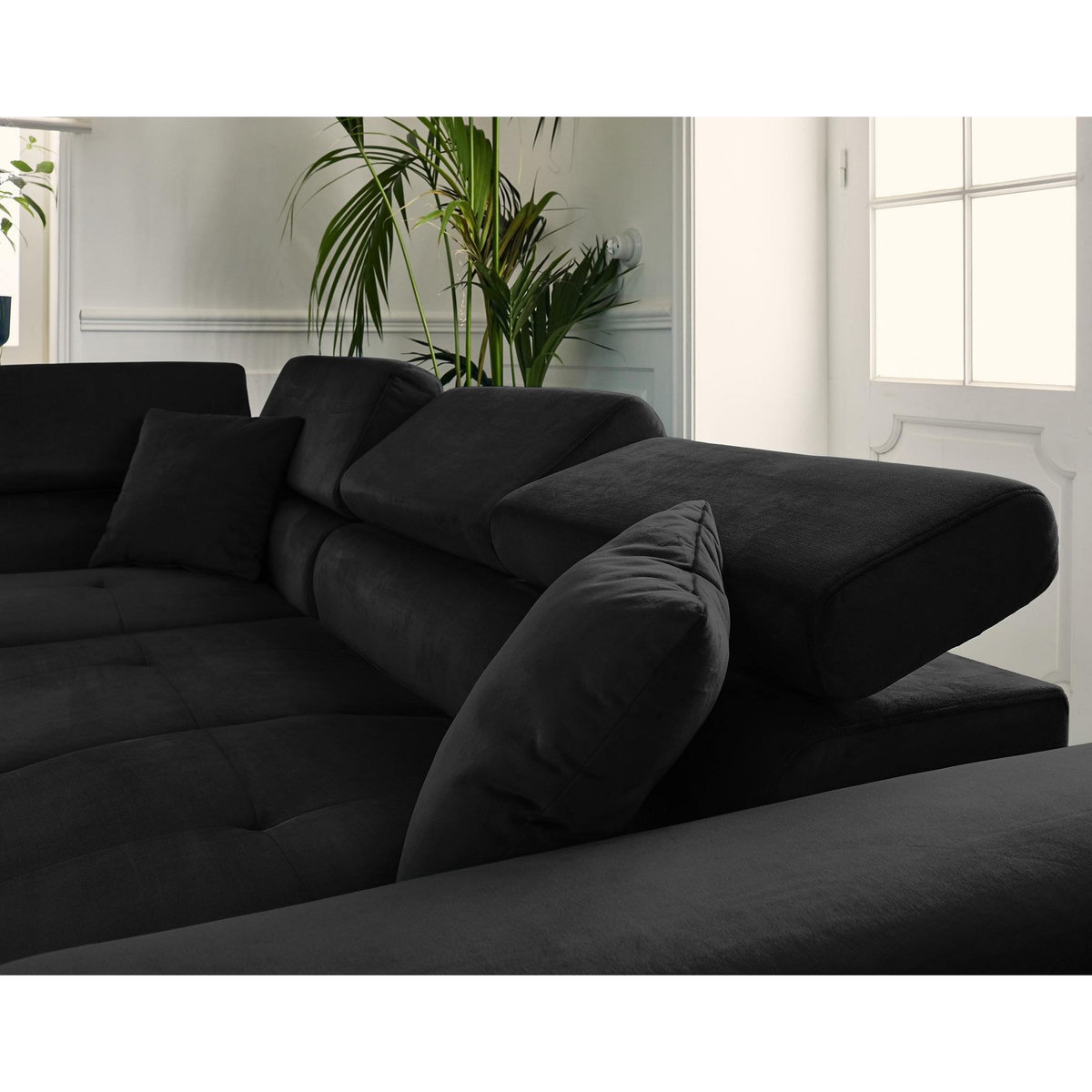 BEST MOBILIER Dimas - canapé d'angle gauche 5 places - convertible avec coffre et têtières réglables - en velours