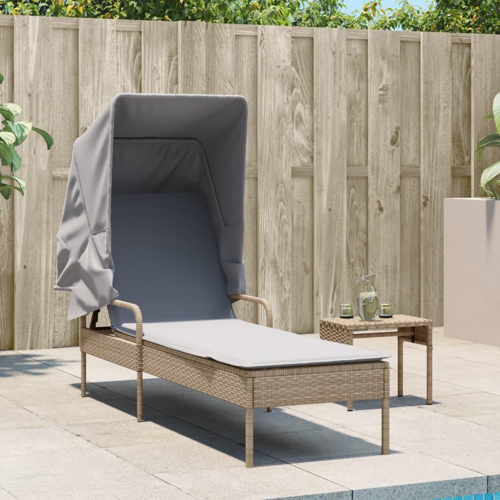 Voir la diapositive 3 : VIDAXL Chaise longue avec auvent et table beige resine tressee