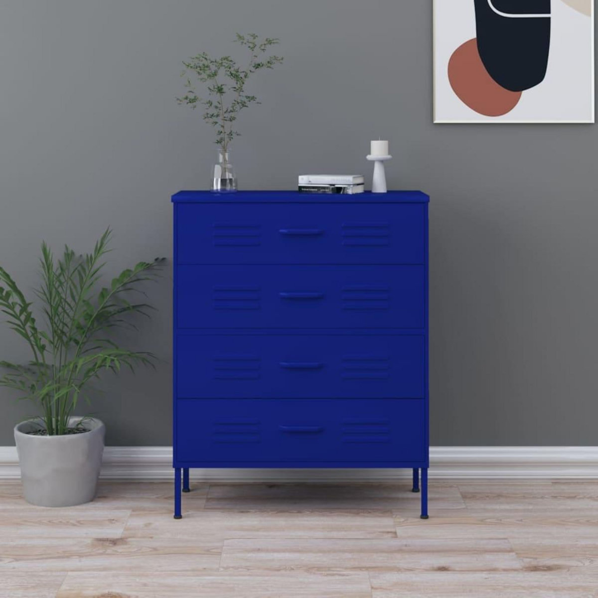 VIDAXL Commode Bleu marine 80x35x101,5 cm Acier