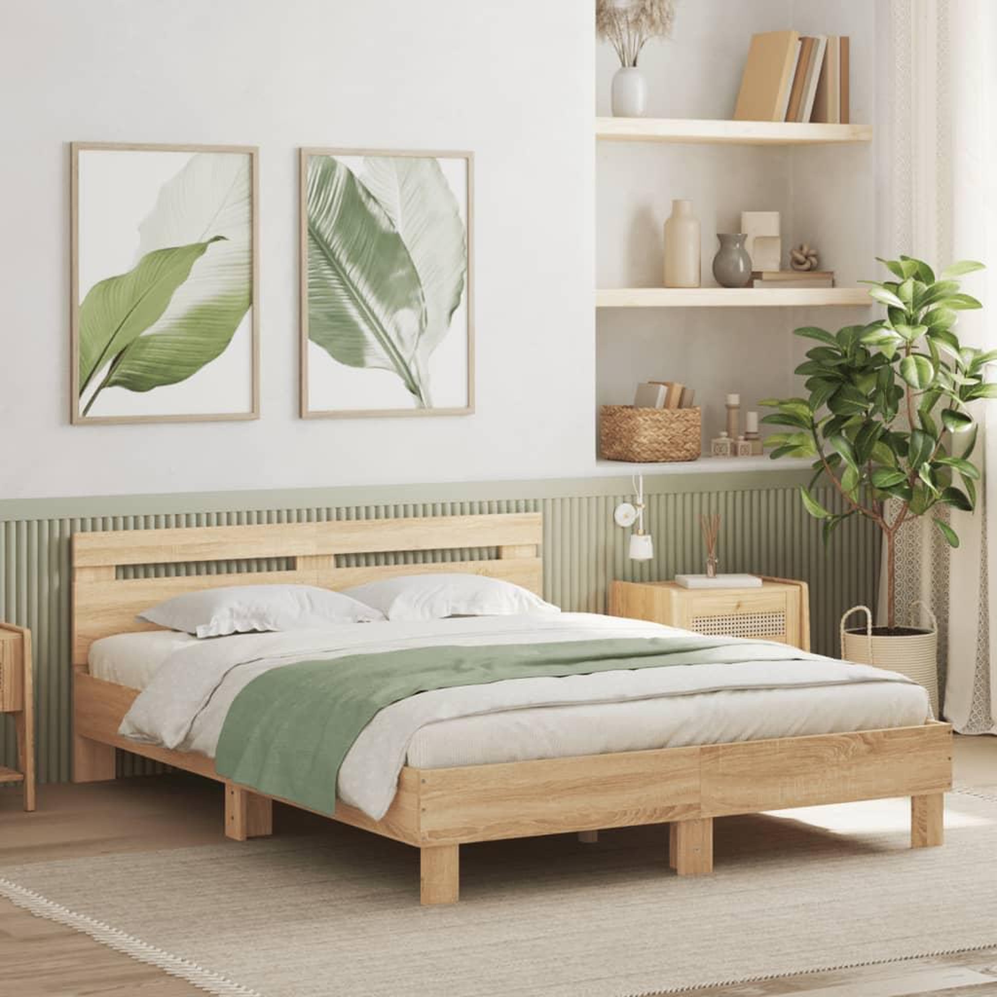 VIDAXL Cadre de lit avec LED sans matelas chene sonoma 150x200 cm