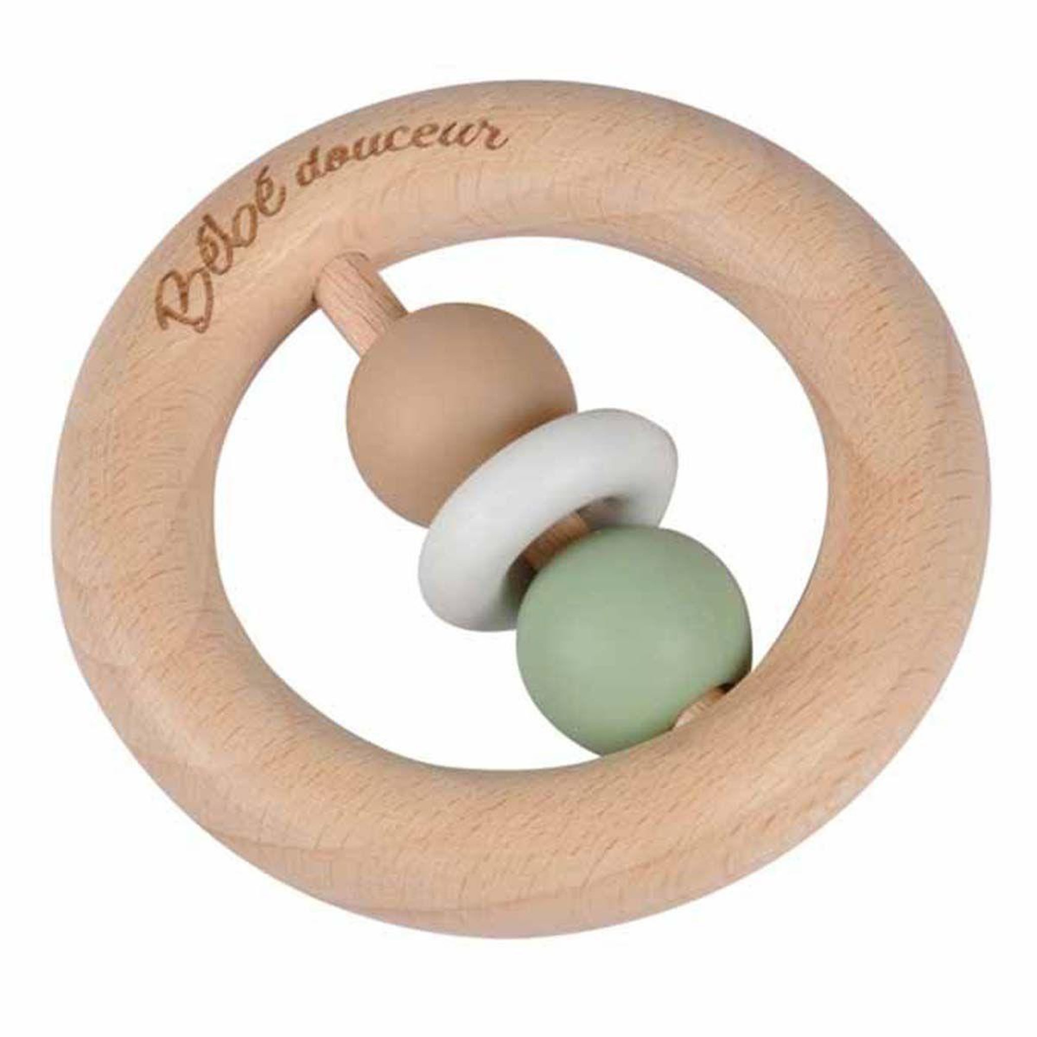 BEBE DOUCEUR Jouet d'Éveil Bébé  Anneau Bois  7cm Naturel & Vert