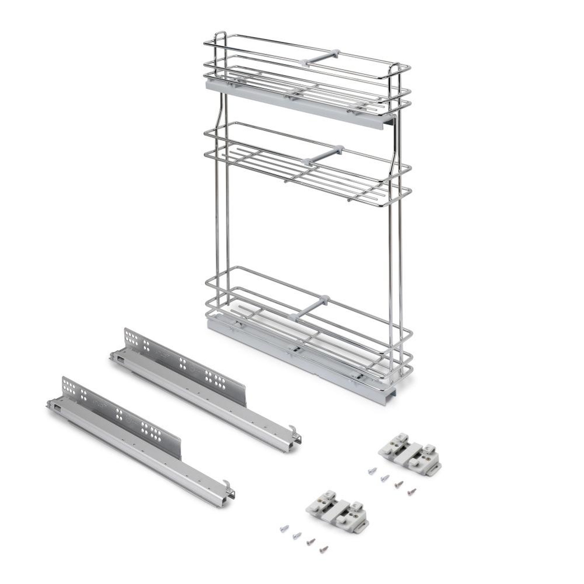 EMUCA SRL porte-bouteilles extractible SupraMax avec fermeture à amortie -  gauche -  3 plateaux -  module 150mm -  Acier -  Chromé