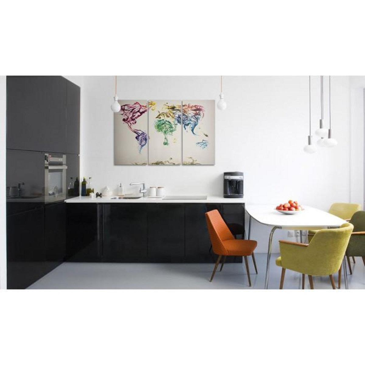 Paris Prix Tableau 3 Panneaux  Carte Mondiale en Fumée Colorée