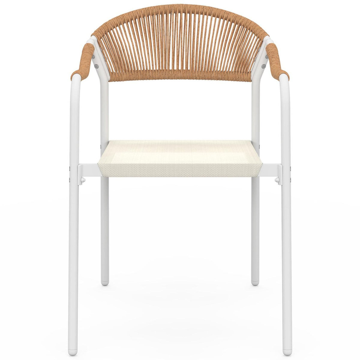 ID MARKET Lot de 6 chaises de jardin MADEIRA métal blanc cordage et textilène beige et rotin clair