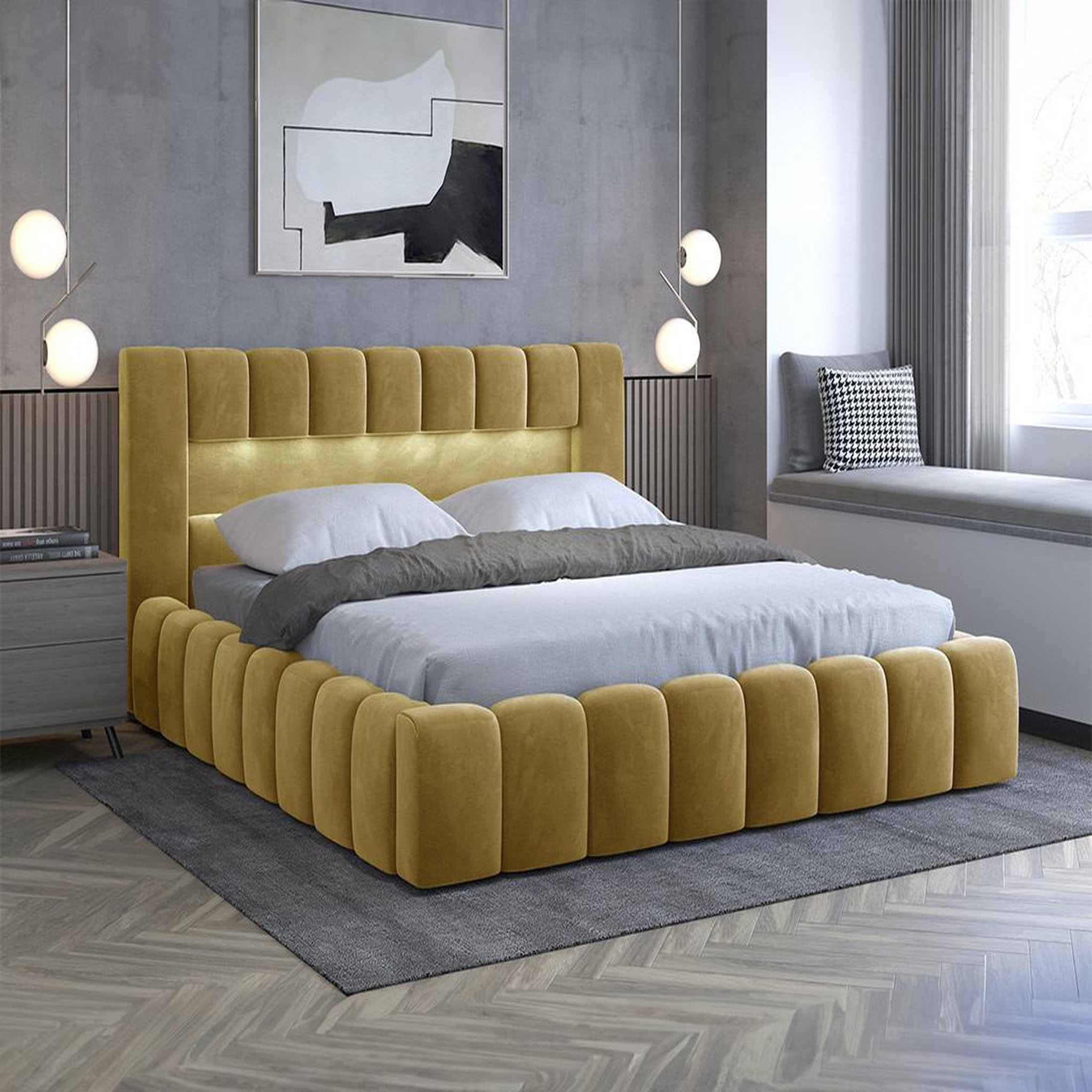 Voir la diapositive 3 : BEST MOBILIER Cleo - lit coffre avec led - 180x200 cm - sommier inclus - en velours
