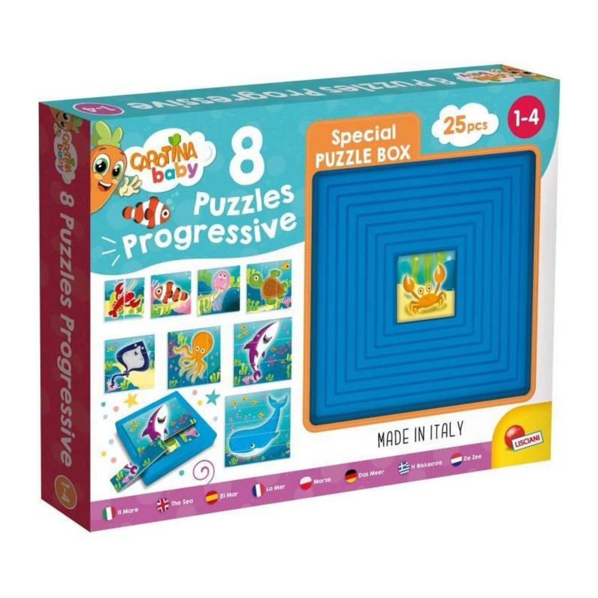 LISCIANI GIOCHI 9 puzzles progressifs - Carotina Baby - La Mer - avec support auto correctif - LISCIANI