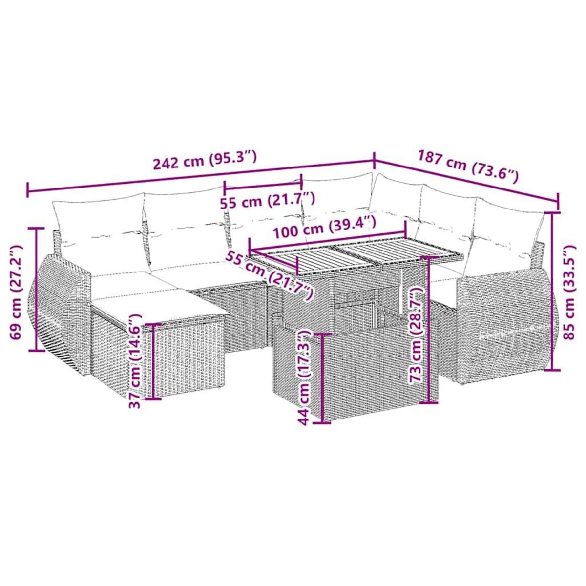 VIDAXL Salon de jardin avec coussins 8 pcs beige resine tressee