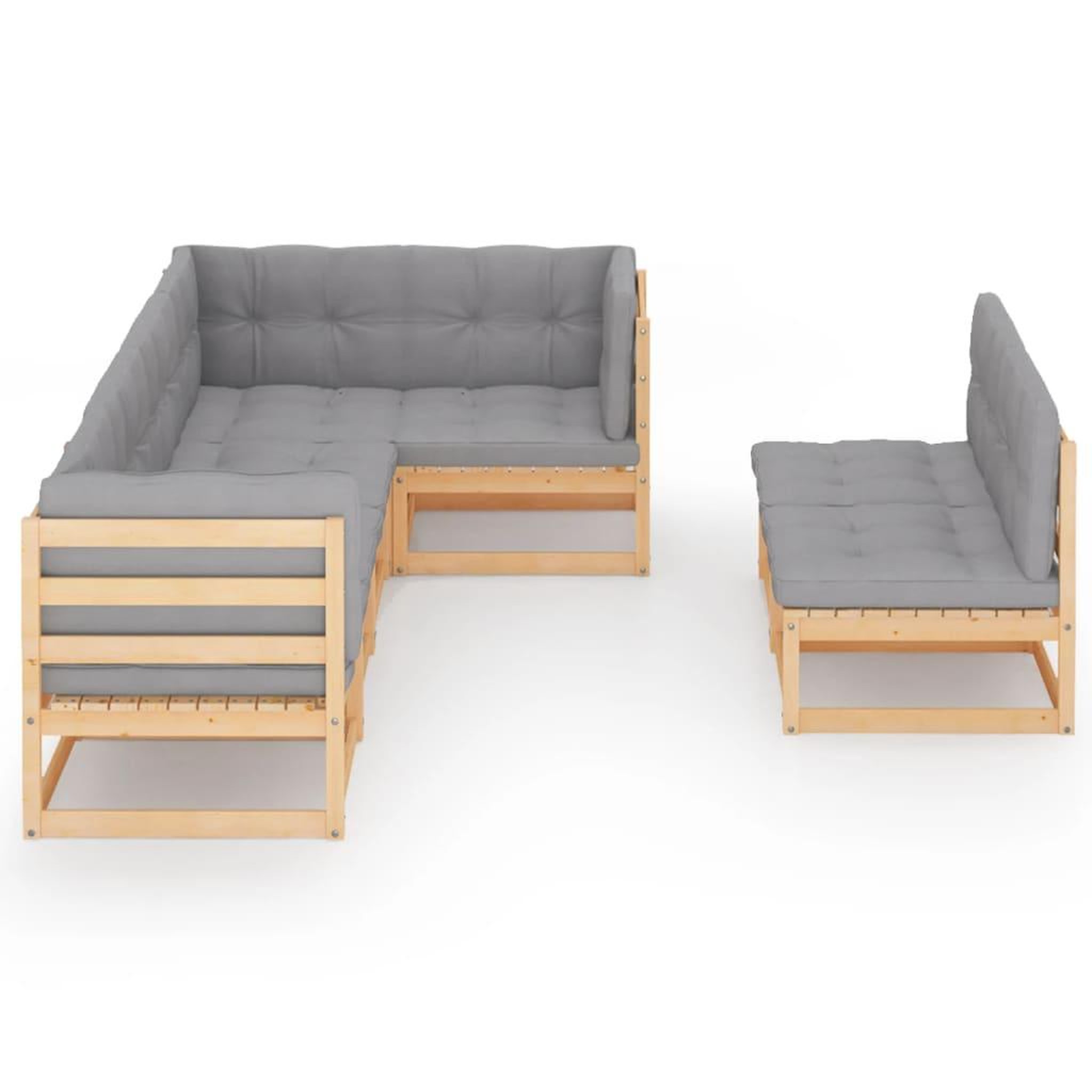 Voir la diapositive 3 : VIDAXL Salon de jardin 7 pcs avec coussins Bois de pin massif