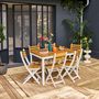 Voir la diapositive 3 : SWEEEK Table de jardin acacia avec coins arrondis, 6 chaises, 120 x 80 x 75 cm