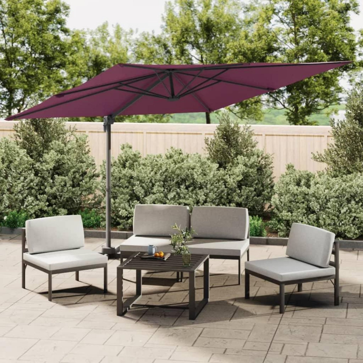 VIDAXL Parasol cantilever a LED Rouge Bordeaux 400x300 cm