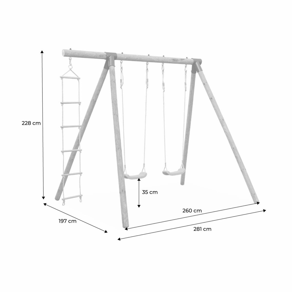 SWEEEK Aire de jeux MISTRAL en bois avec 2 balançoires et échelle en corde en pin autoclave