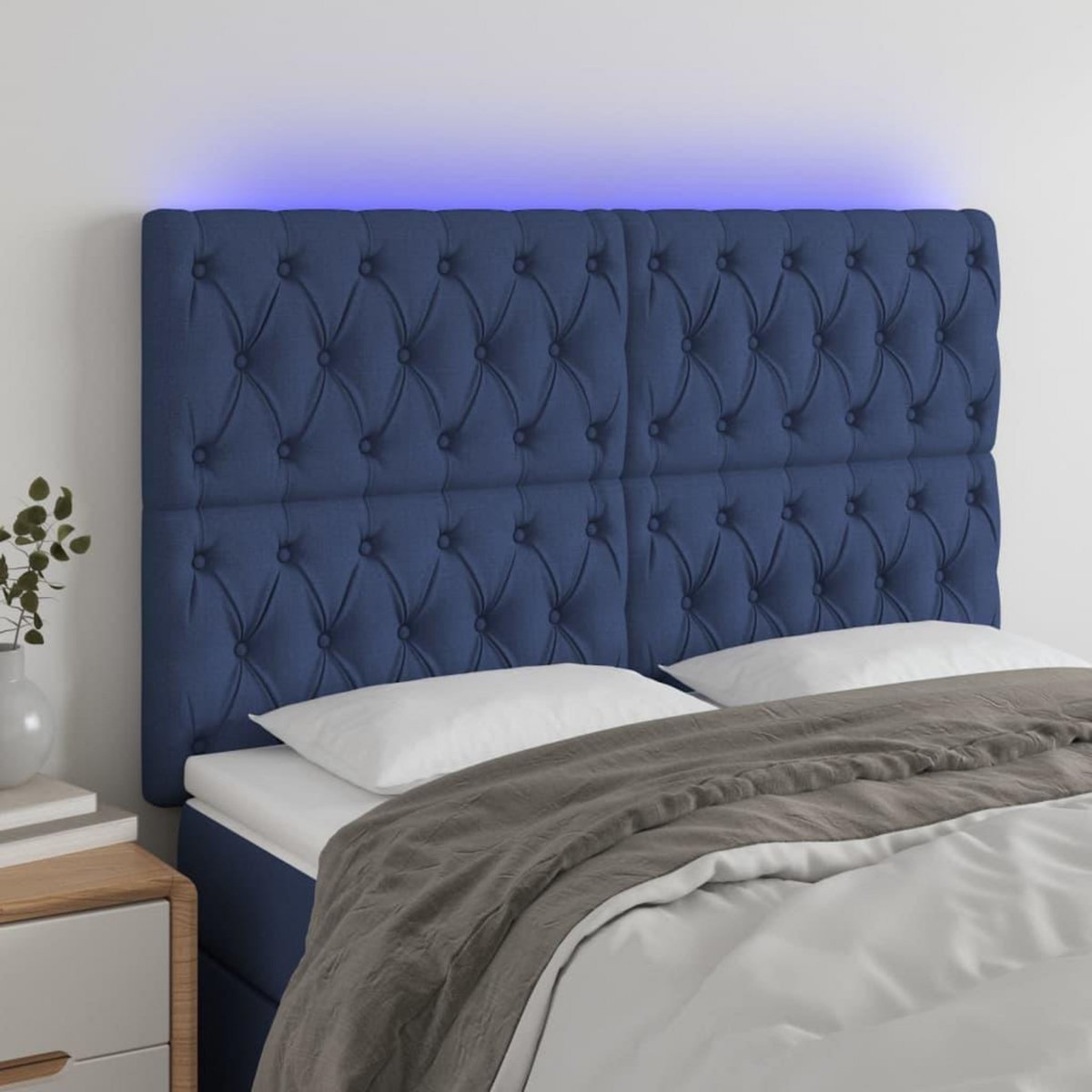 VIDAXL Tete de lit a LED Bleu 160x7x118/128 cm Tissu