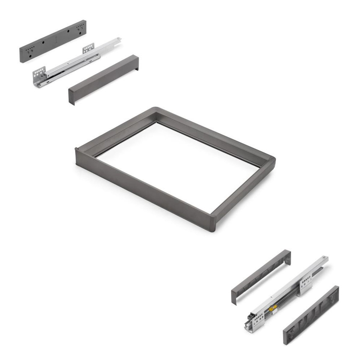 EMUCA SRL Rack avec glissières à extension totale et à fermeture douce pour accessoires d'armoire Quartz -  612-638mm -  Aluminium et plastique -  Titane