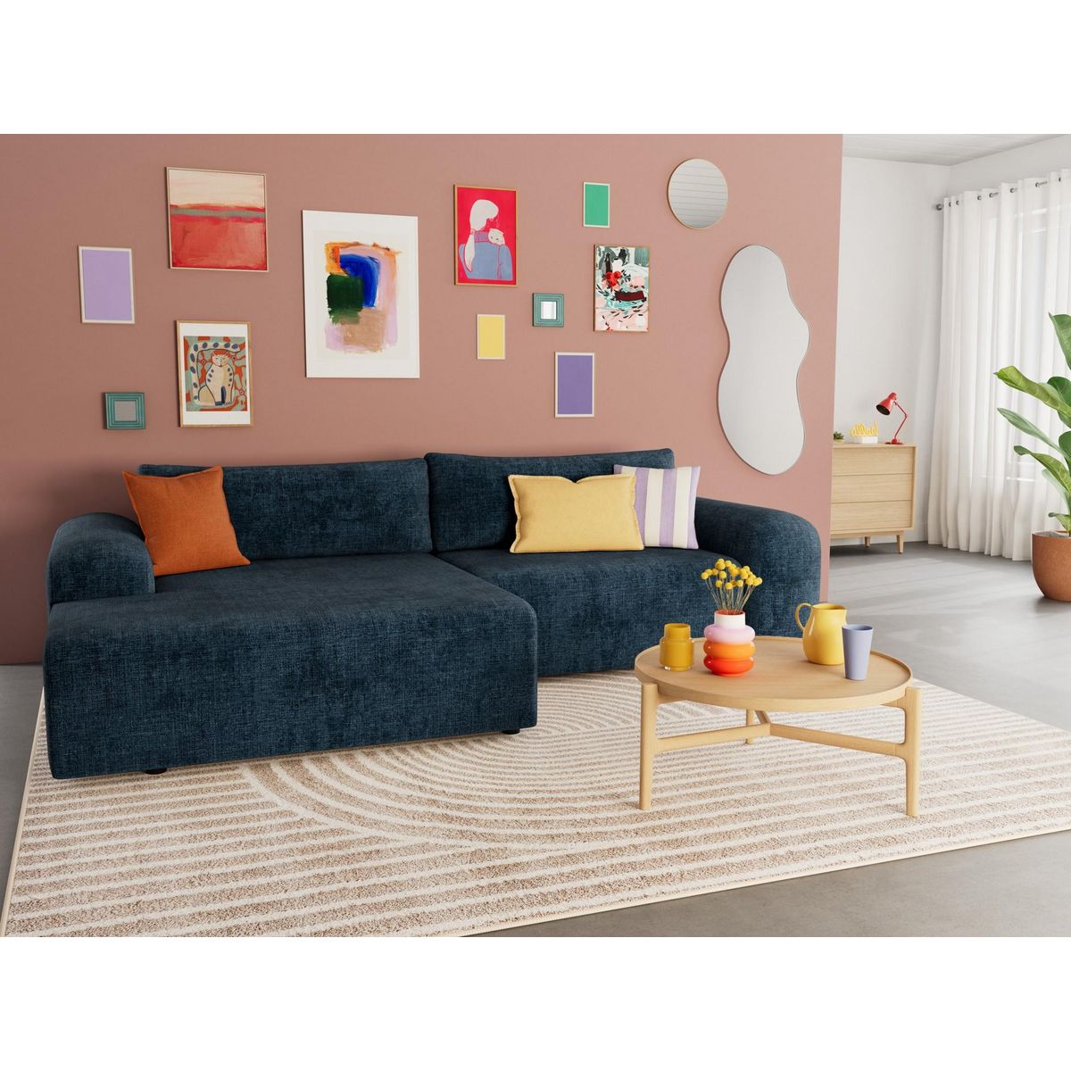 BEST MOBILIER Rebecca - canapé d'angle gauche 4 places convertible avec coffre en velours texturé