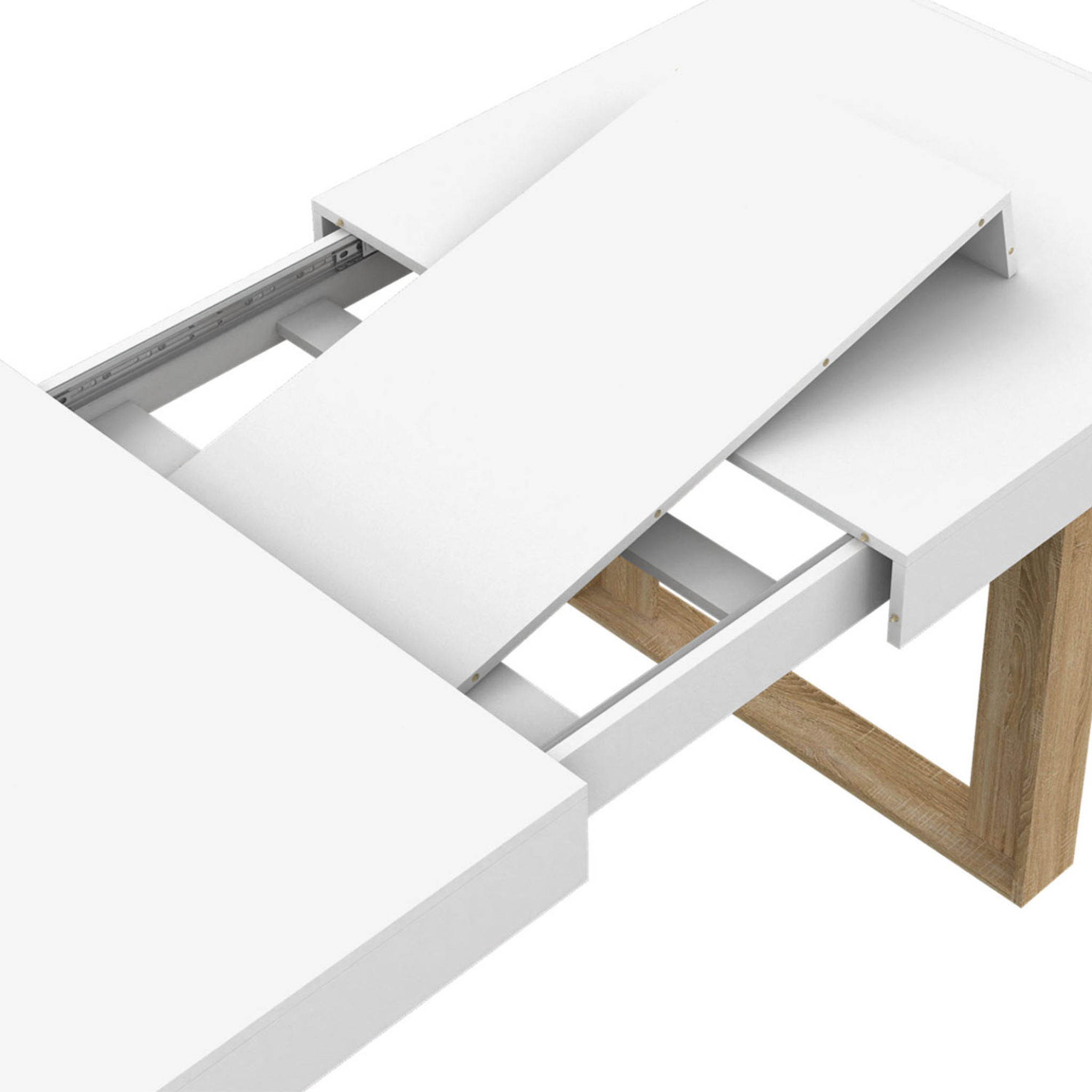 Voir la diapositive 6 : ID MARKET Table à manger extensible rectangle phoenix 4-8 personnes blanc pieds bois 160-200 cm