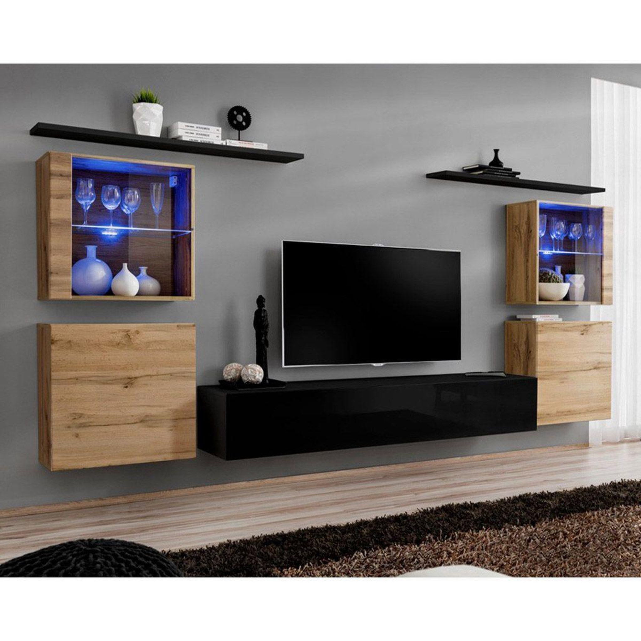 Paris Prix Meuble tv mural design  switch xiv  320cm naturel & noir