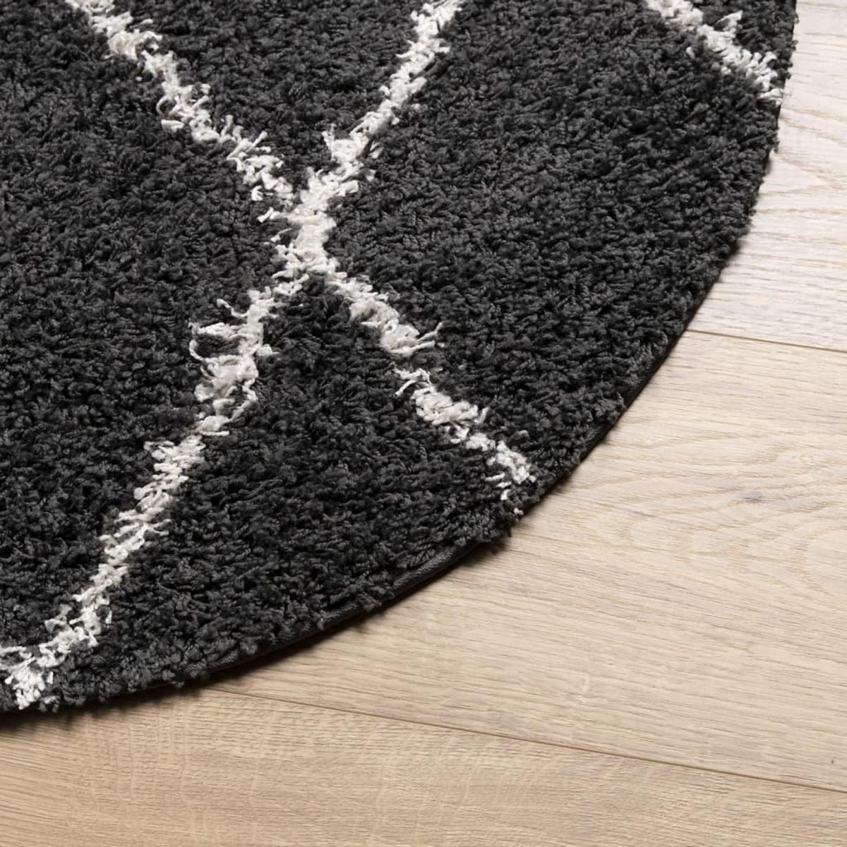 VIDAXL Tapis shaggy PAMPLONA poils longs moderne noir creme Ø 240 cm