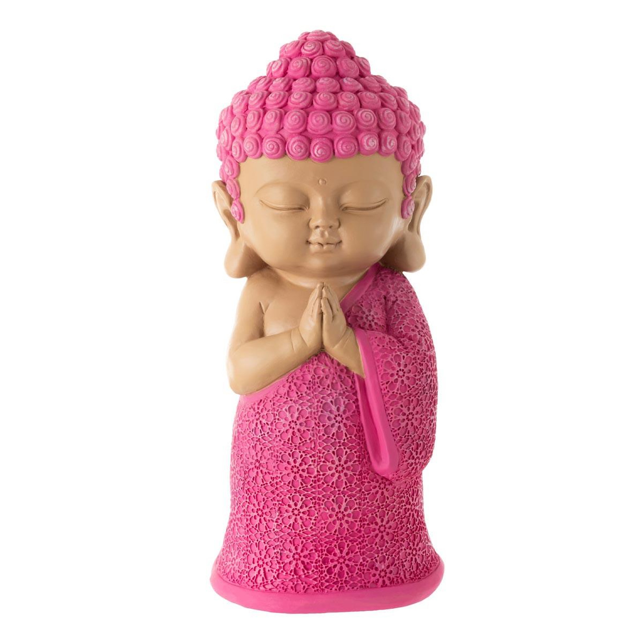 J-LINE Statuette moine prière  toby  32cm rose