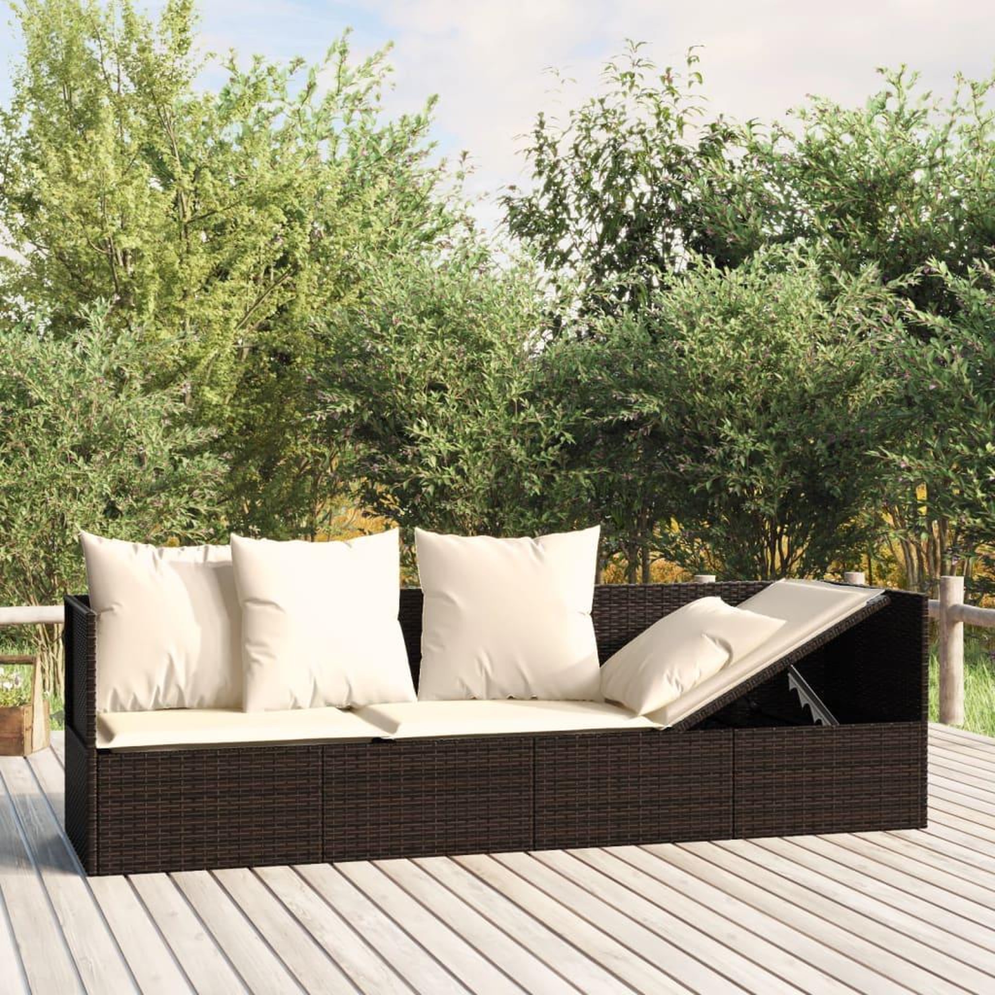 Voir la diapositive 1 : VIDAXL Lit de salon d'exterieur avec coussins Marron Resine tressee