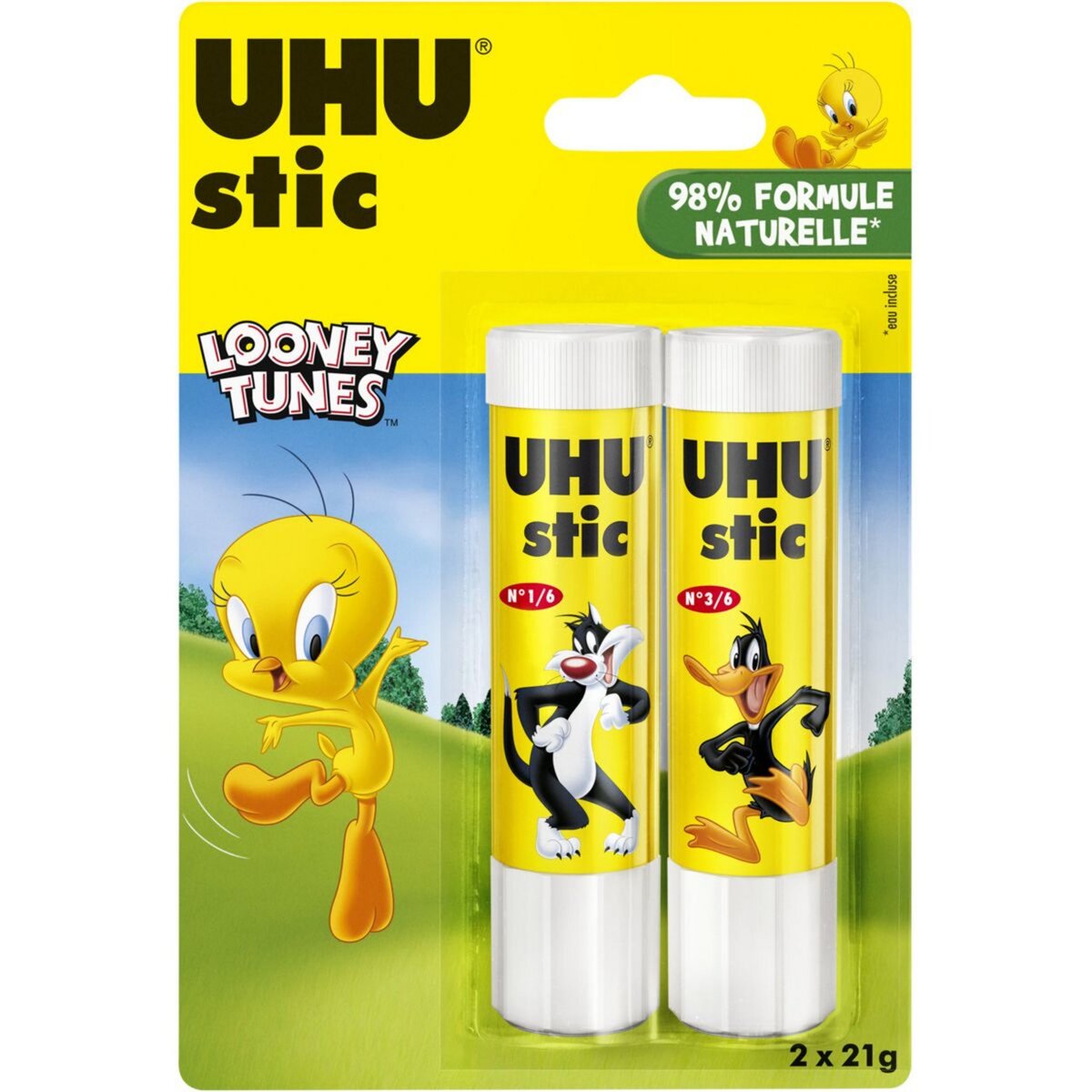 UHU stics - 3 bâtons de colle blanche de 21g - Looney Tunes