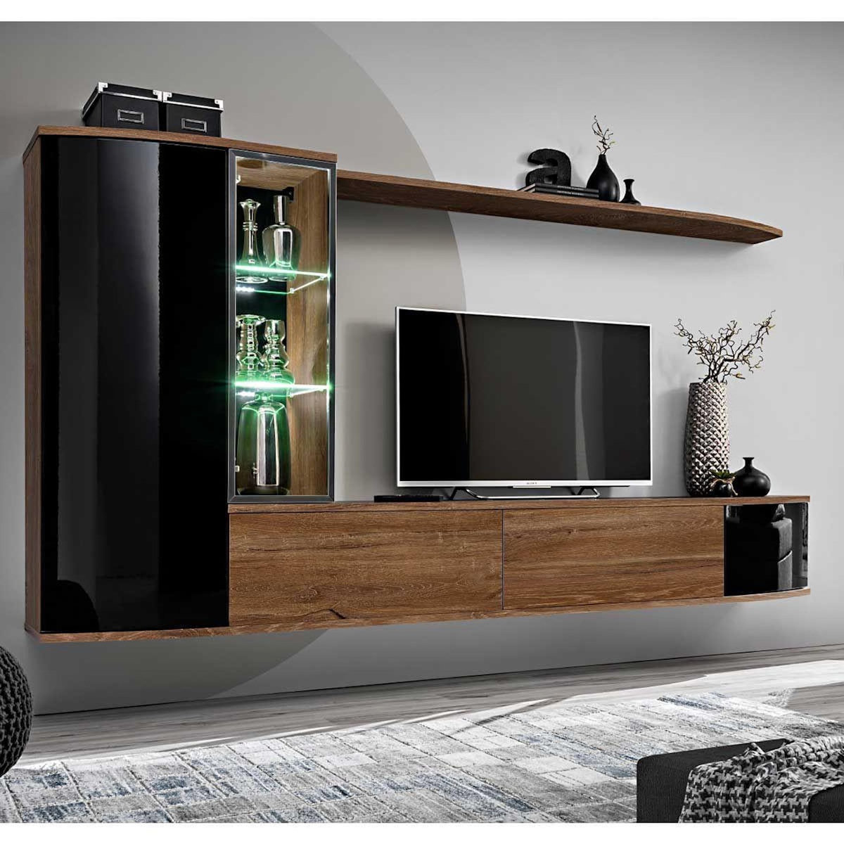 Paris Prix Ensemble Meuble TV  Dark  255cm Chêne & Noir