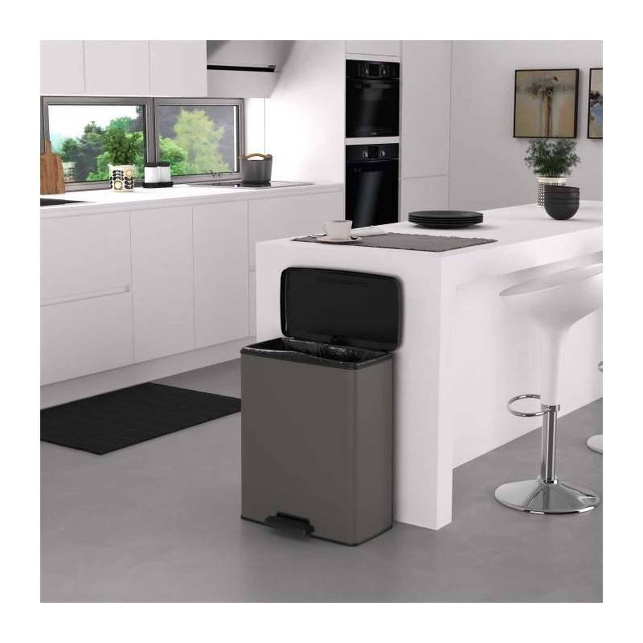 Voir la diapositive 4 : CURVER Poubelle Rectangle - DECO BIN - CURVER - 65L - Grande capacité - 49 x 32 x 61 cm - Anthracite