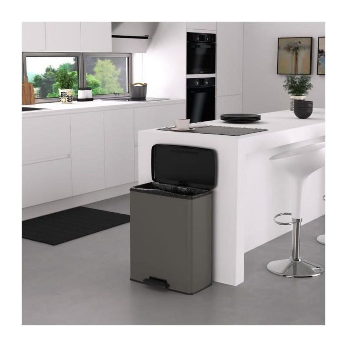 CURVER Poubelle Rectangle - DECO BIN - CURVER - 65L - Grande capacité - 49 x 32 x 61 cm - Anthracite