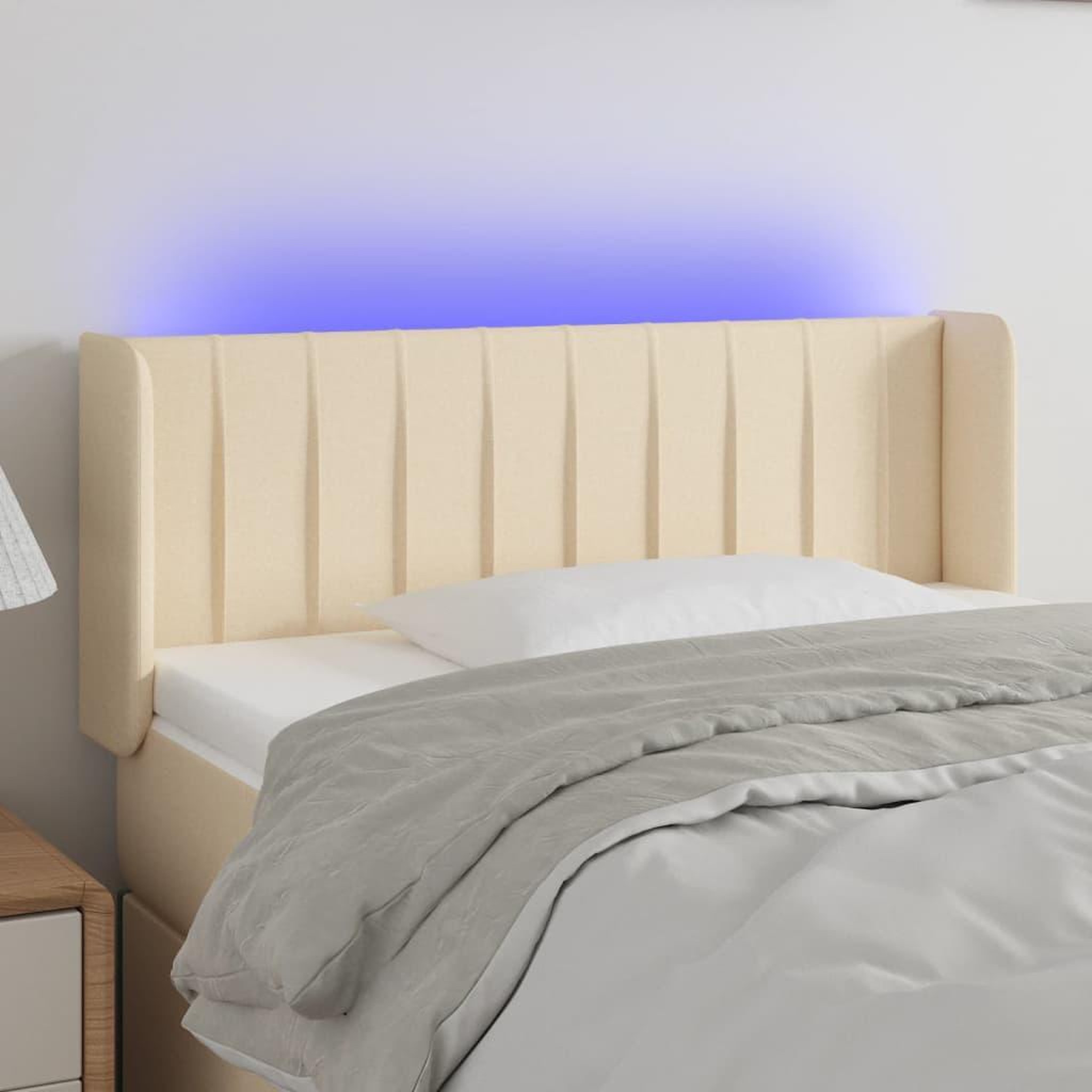 Voir la diapositive 1 : VIDAXL Tete de lit a LED Creme 83x16x78/88 cm Tissu