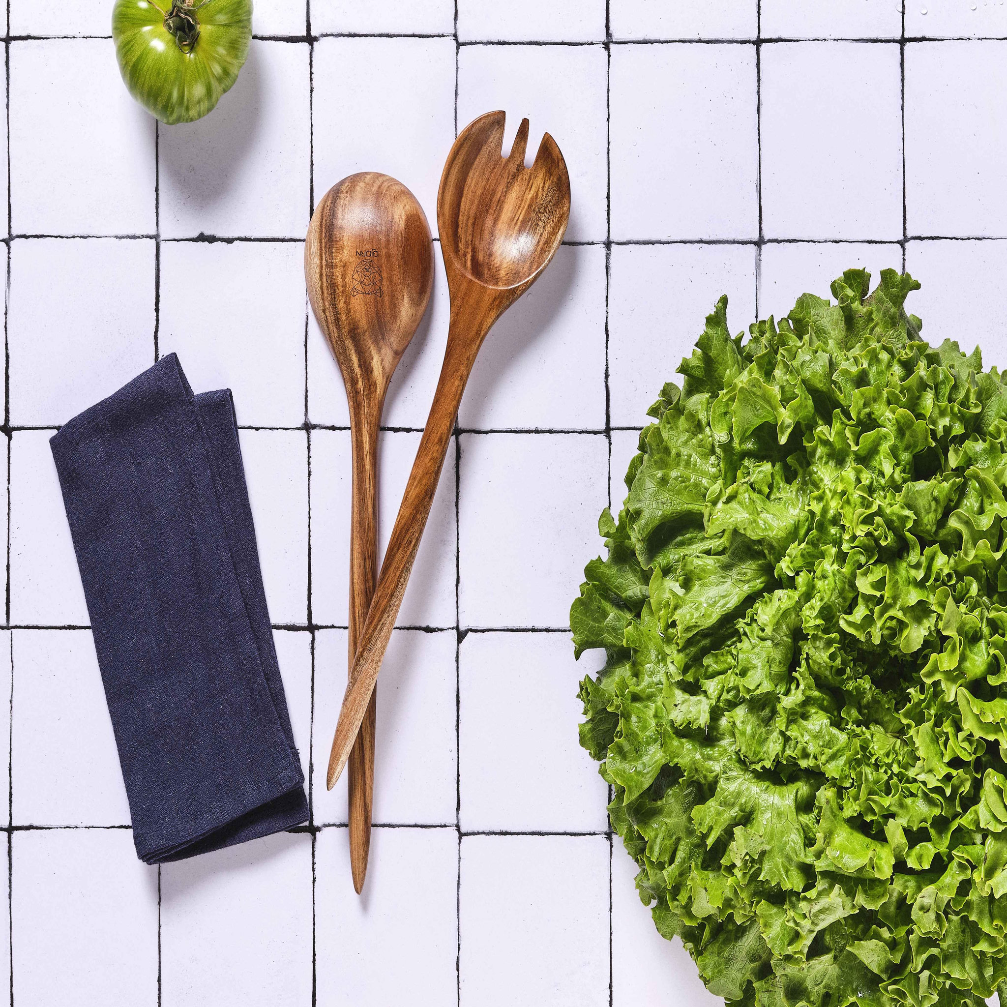 Voir la diapositive 2 : BJORN Couverts à salade en bois d'acacia ROLF