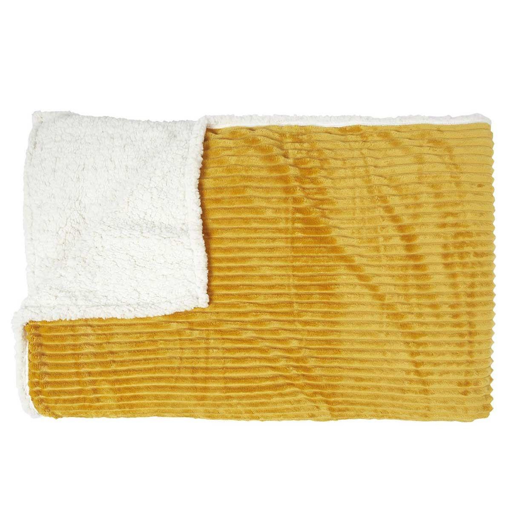 Voir la diapositive 2 : The Home Deco Factory Plaid flanelle côtelé  sherpa  180x220cm moutarde