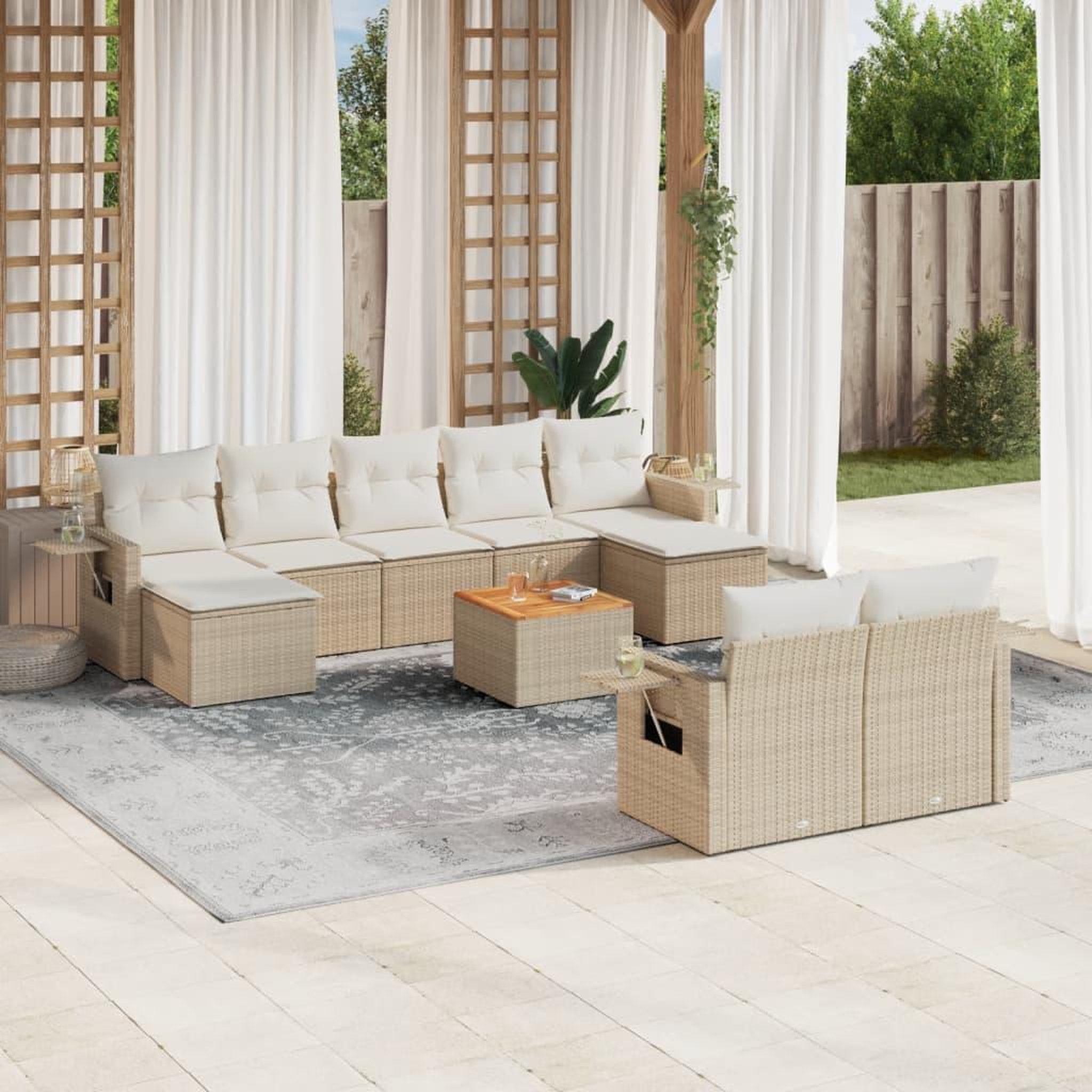 VIDAXL Salon de jardin avec coussins 10 pcs beige resine tressee